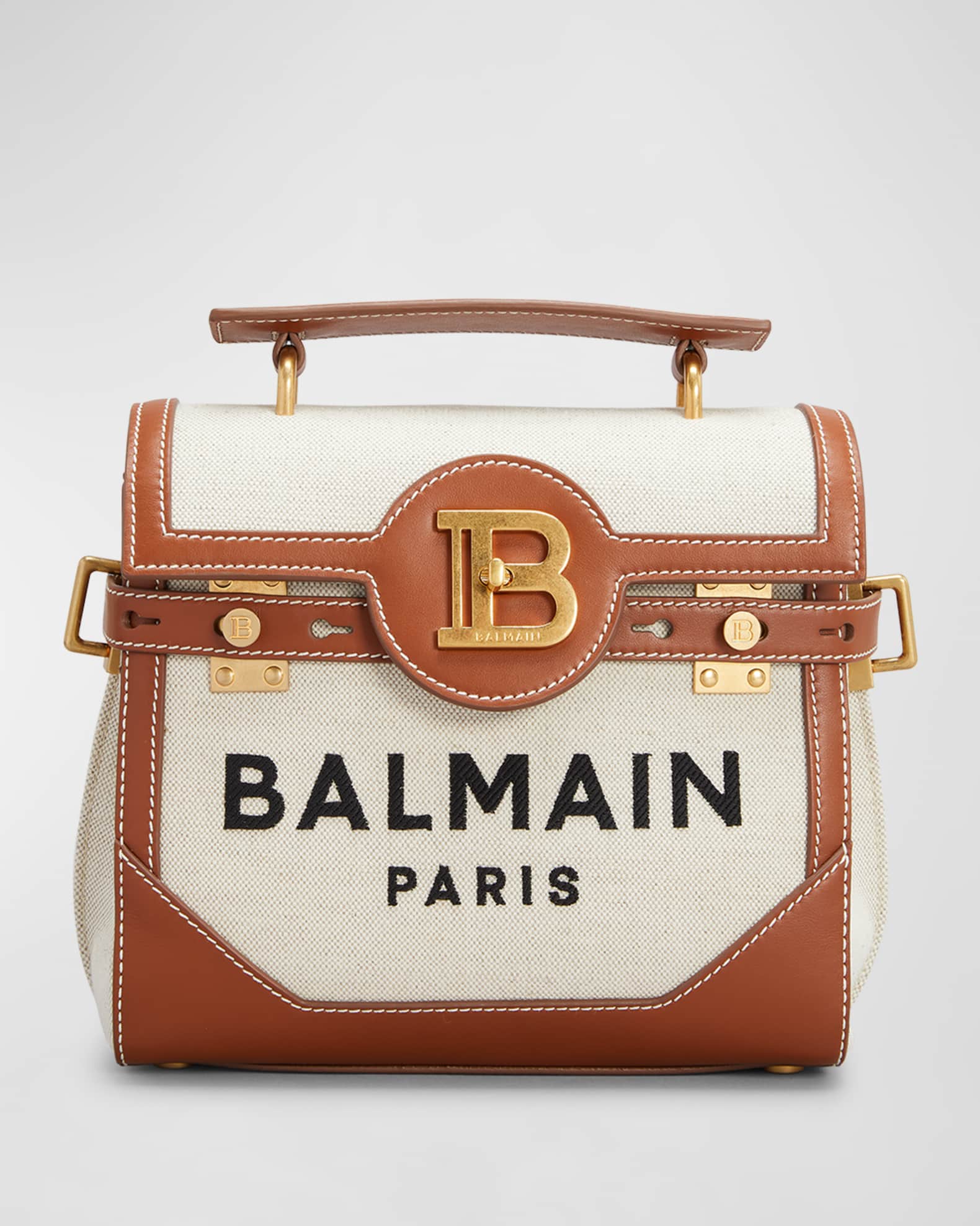 Balmain BBuzz 23 Top-Handle Bag in Canvas and Leather | Neiman Marcus