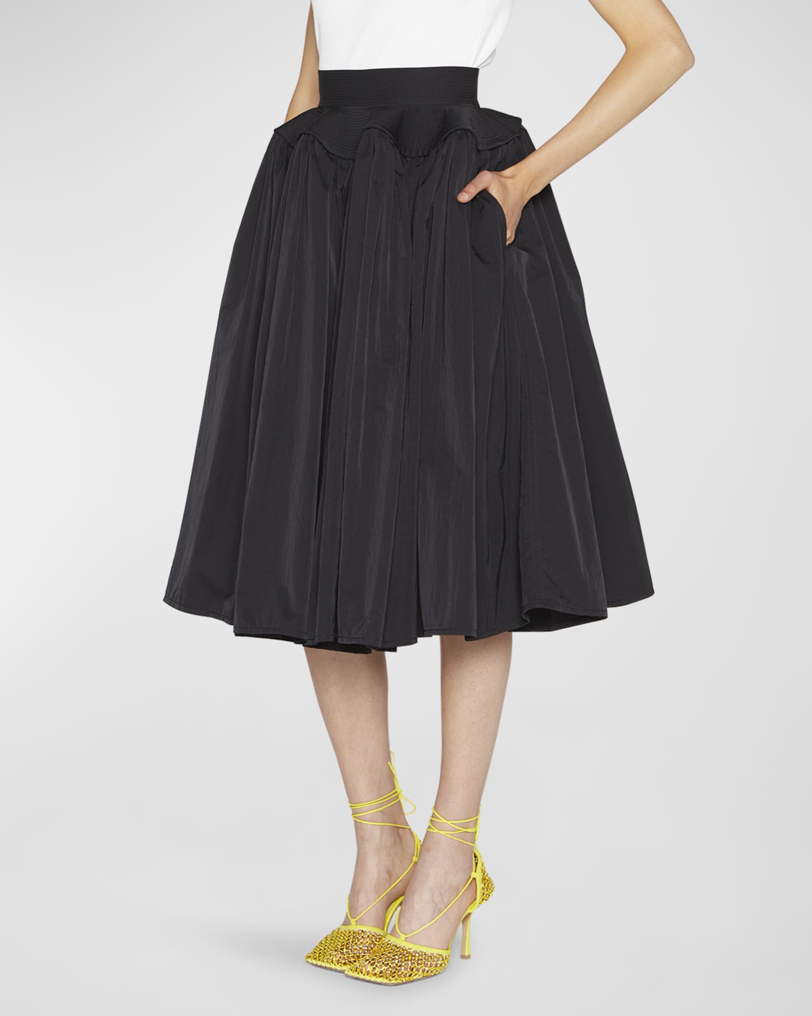 Bottega Veneta Gathered Midi Skirt w/ Flare Waistband