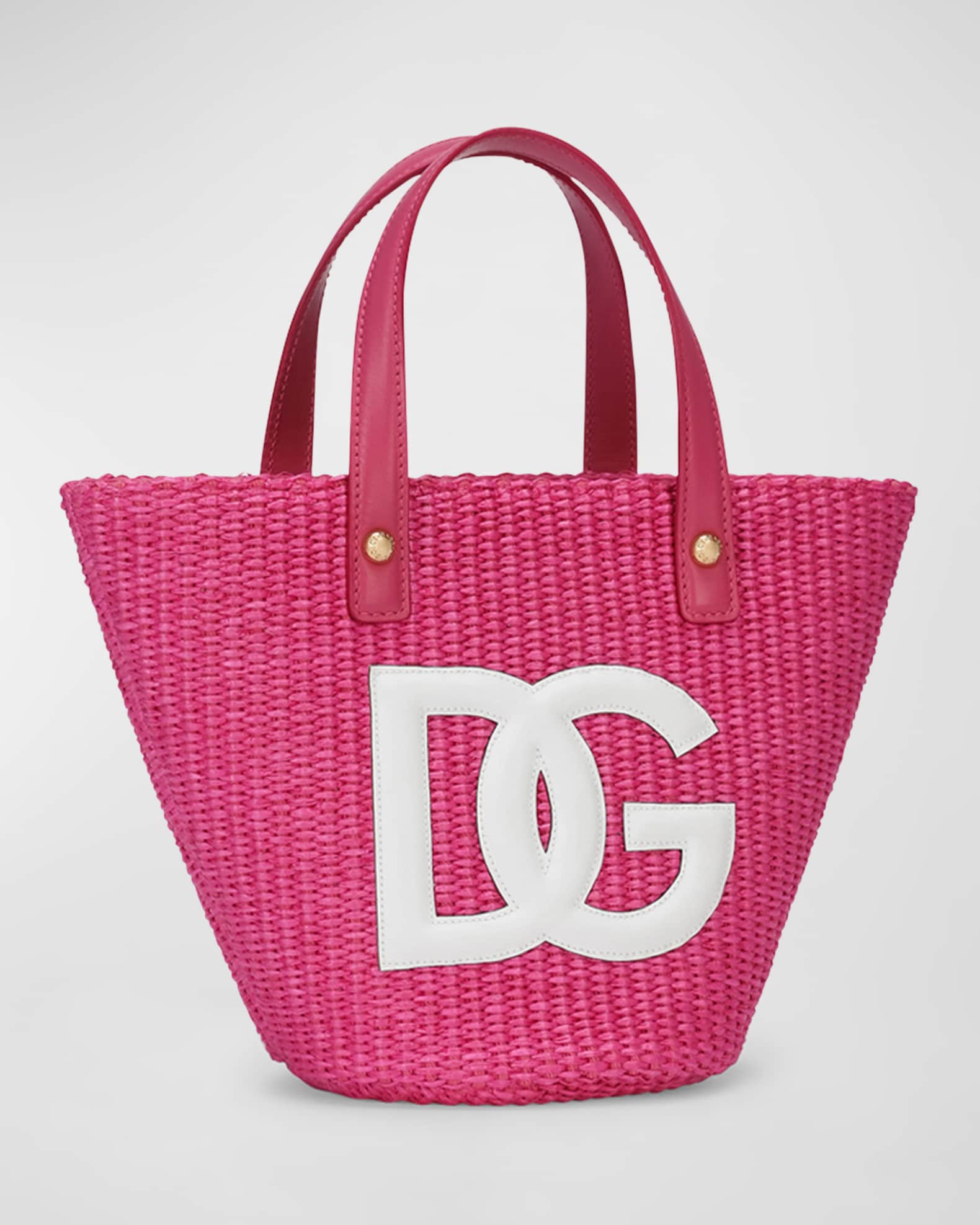 Dolce & Gabbana Kid's DG Logo Straw Tote Bag Fuchsia