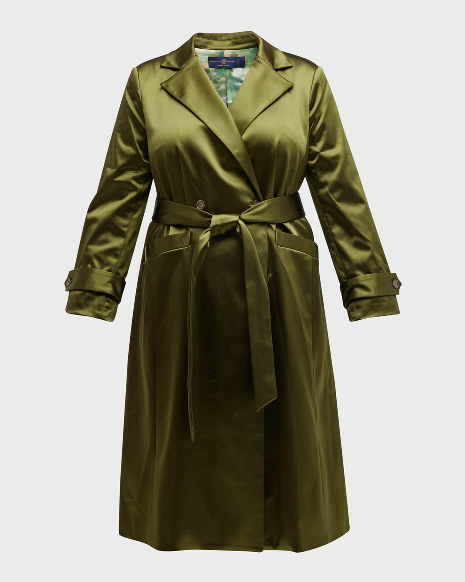 Caterina Belted Stretch Satin Trench Coat 0