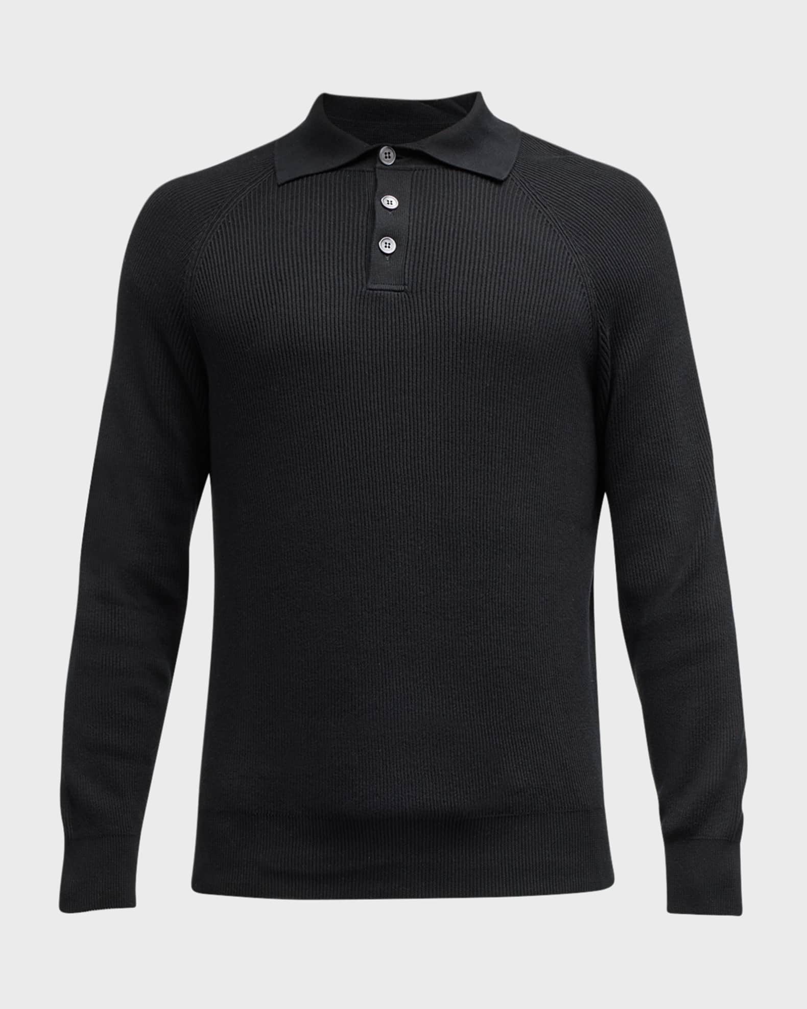Brunello Cucinelli Men's Cotton Rib Knit Polo Sweater Neiman Marcus
