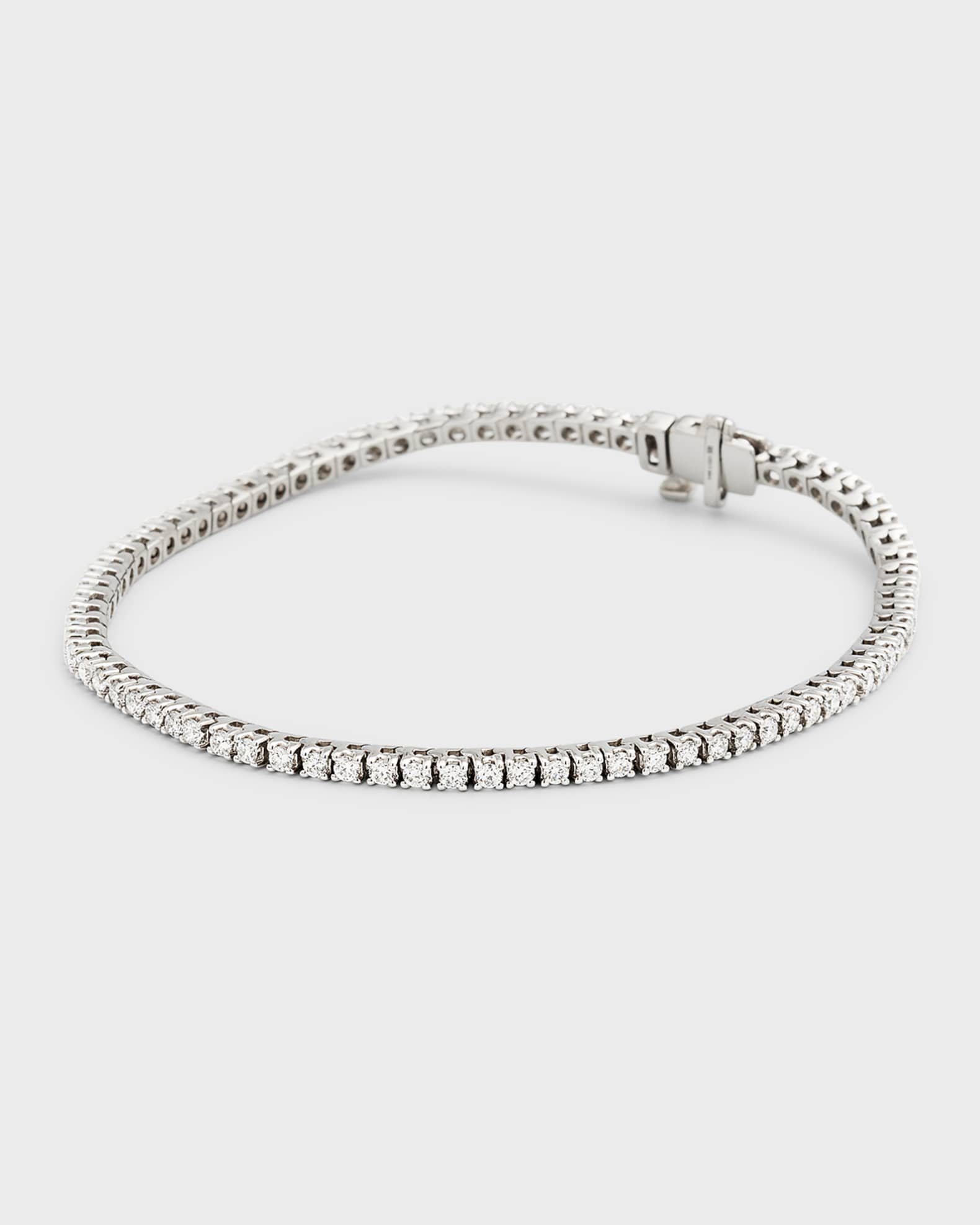 18K White Gold Round Lab Grown Diamond Bracelet, 7"L 0
