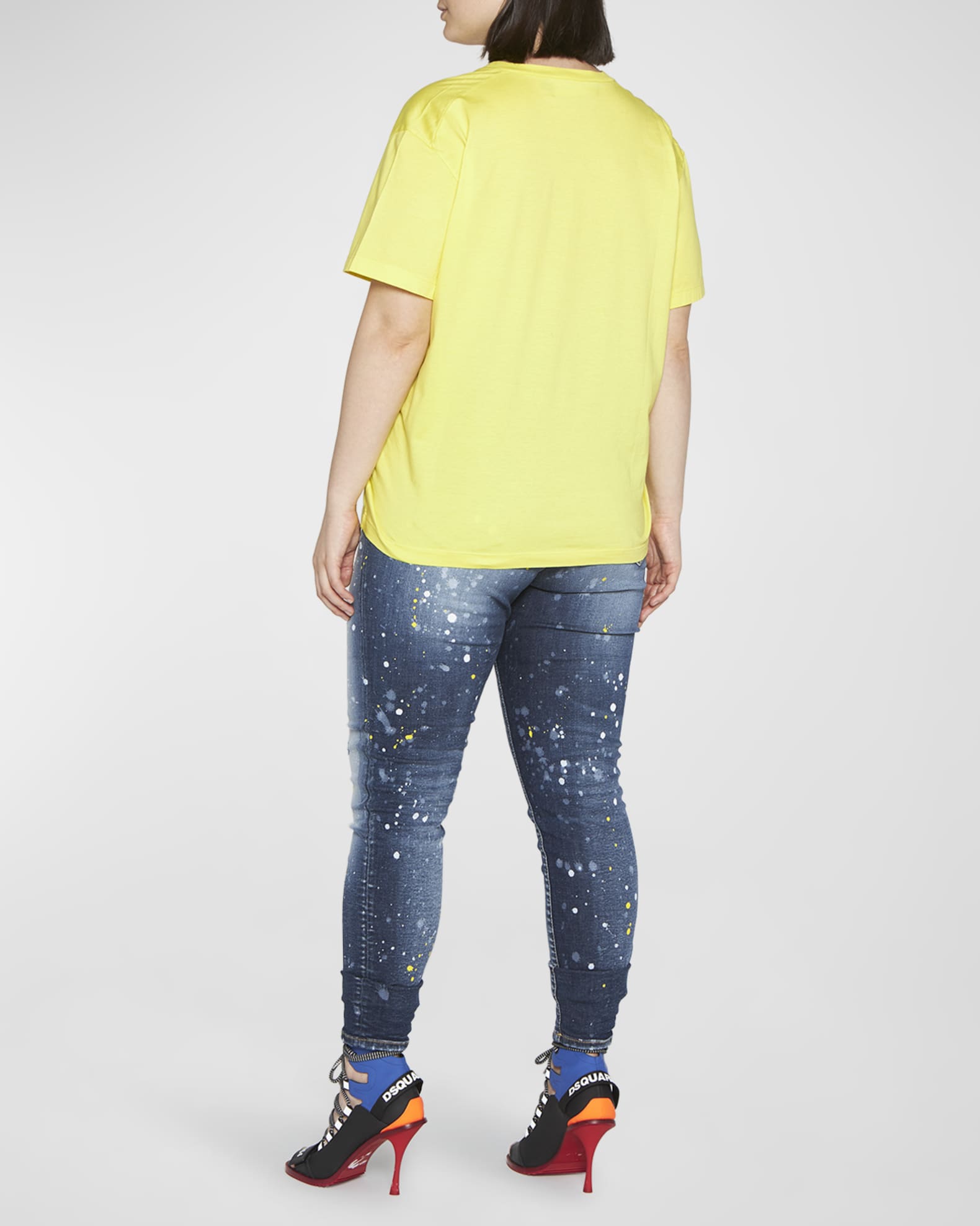 Jeans da uomo Distressed Paint Splatter Vintage Washed Straight Fit