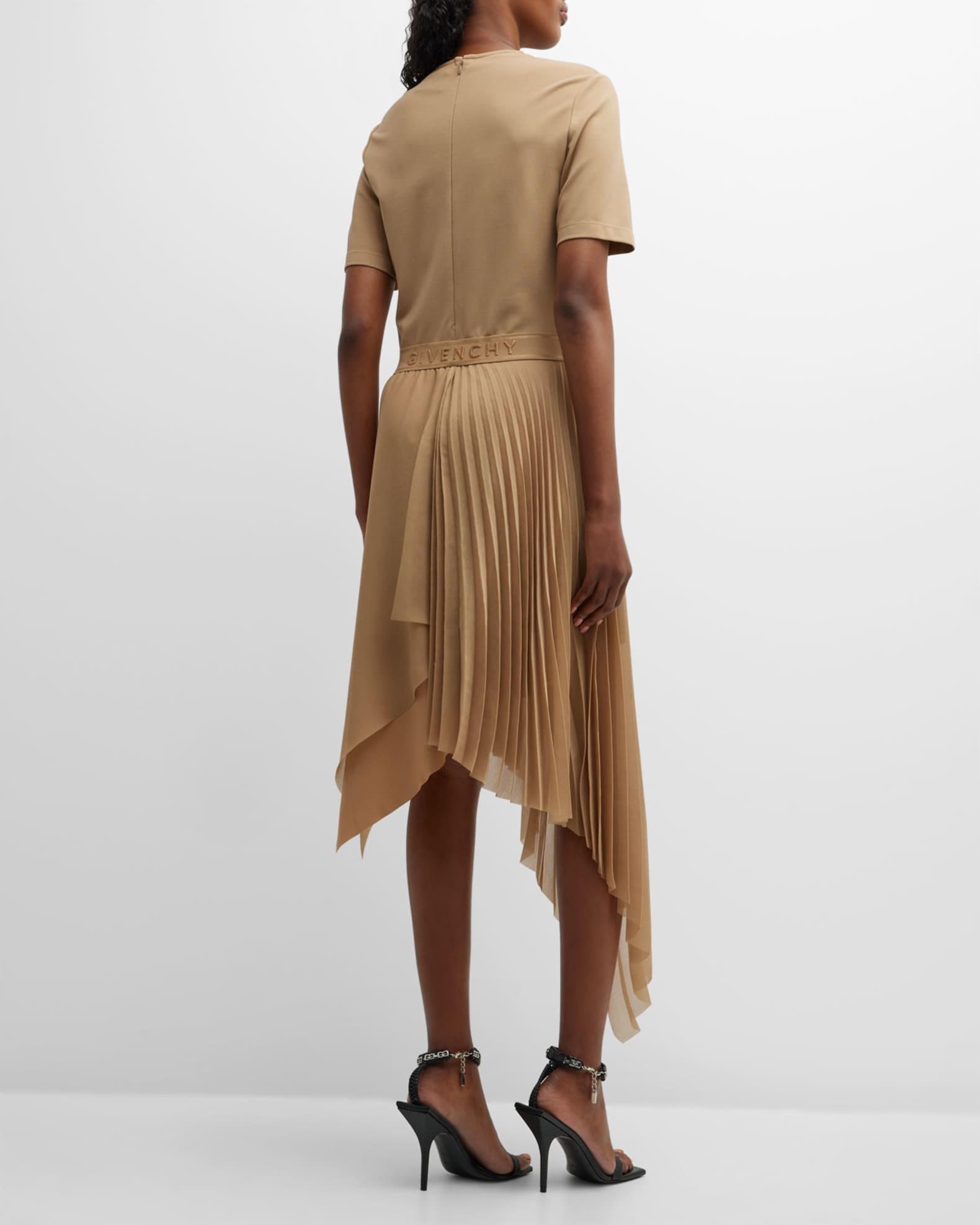 Givenchy Asymmetric Midi Dress w/ Pleated Skirt | Neiman Marcus