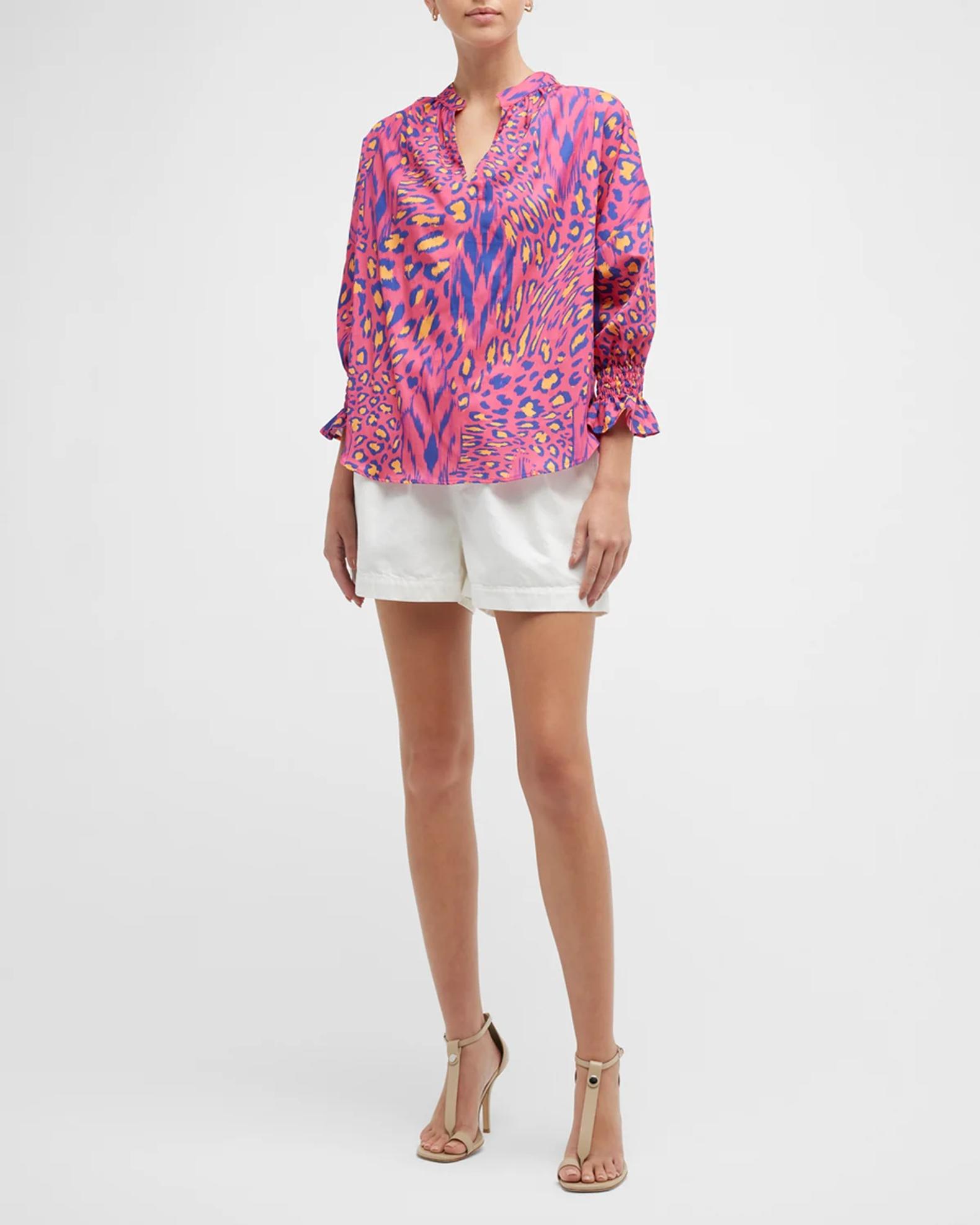 Finley Rex Animal-Print Blouson-Sleeve Top | Neiman Marcus