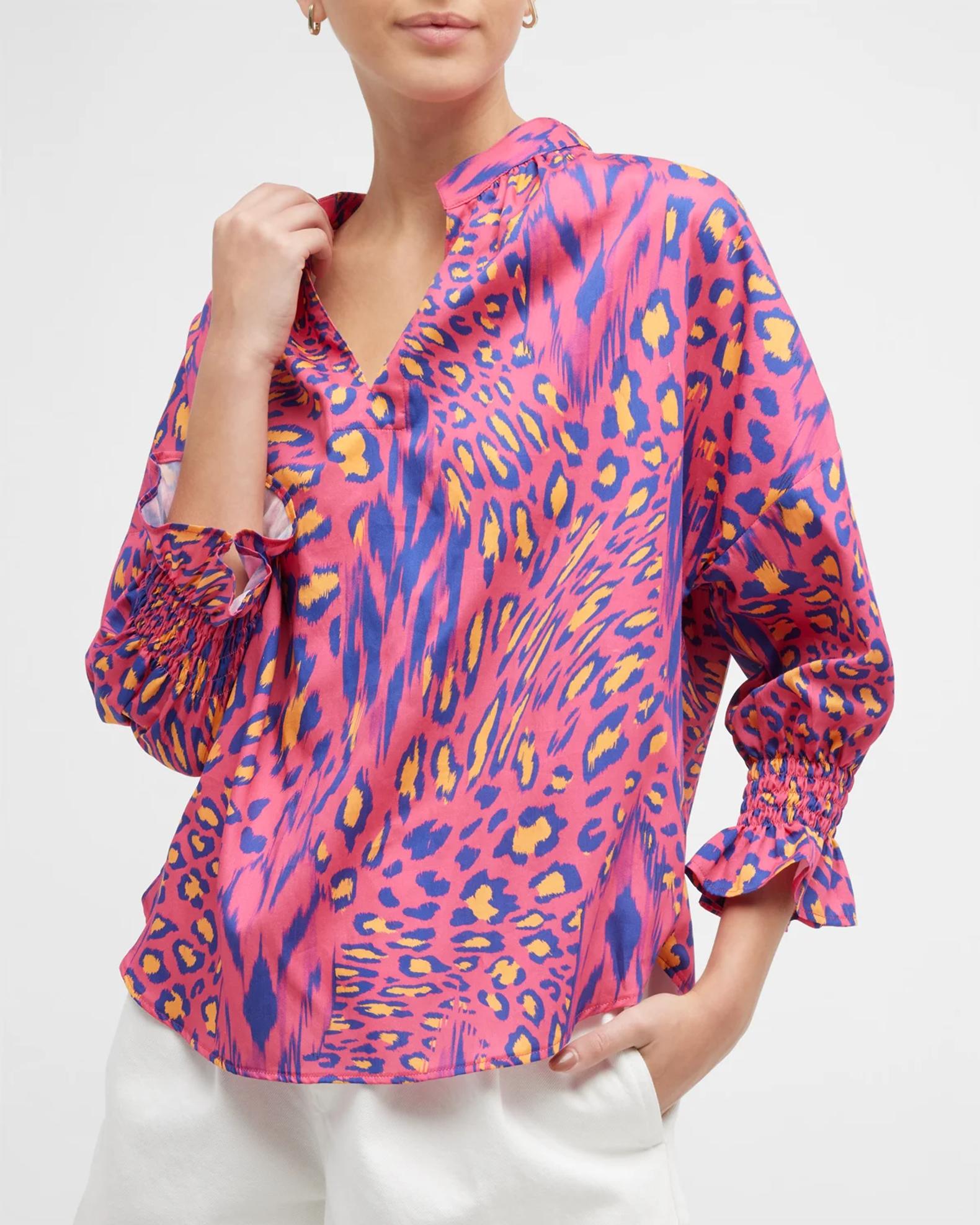 Finley Rex Animal-Print Blouson-Sleeve Top | Neiman Marcus