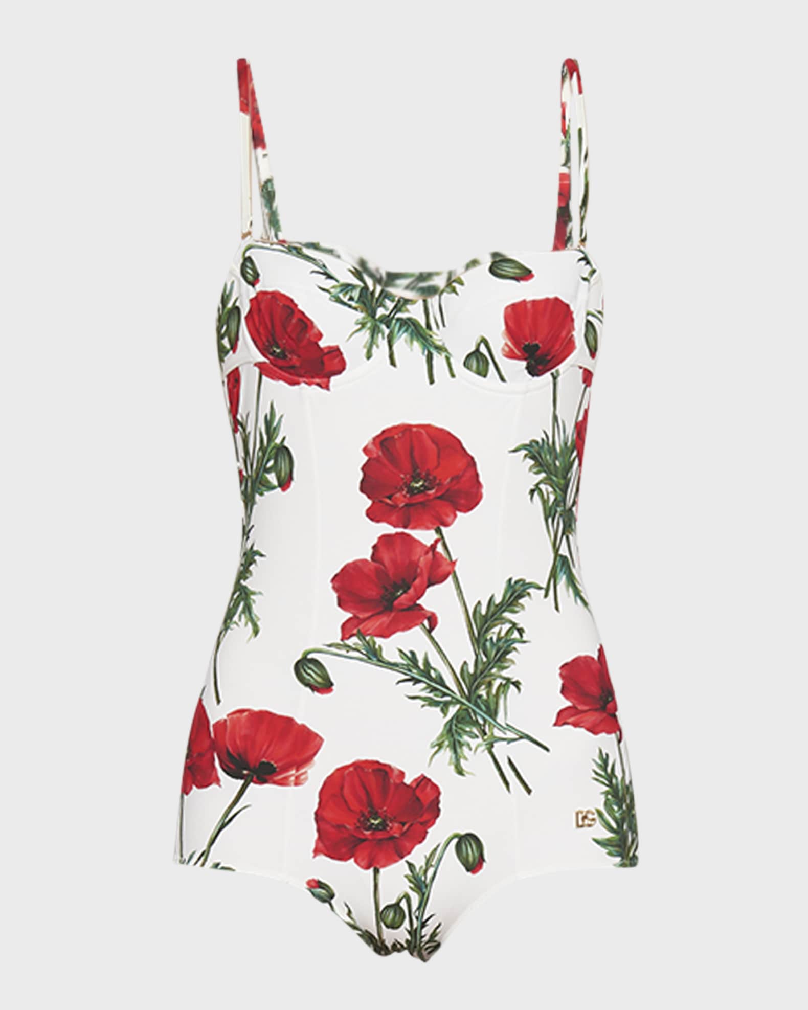 Dolce&Gabbana Poppies Underwire OnePiece Swimsuit Neiman Marcus