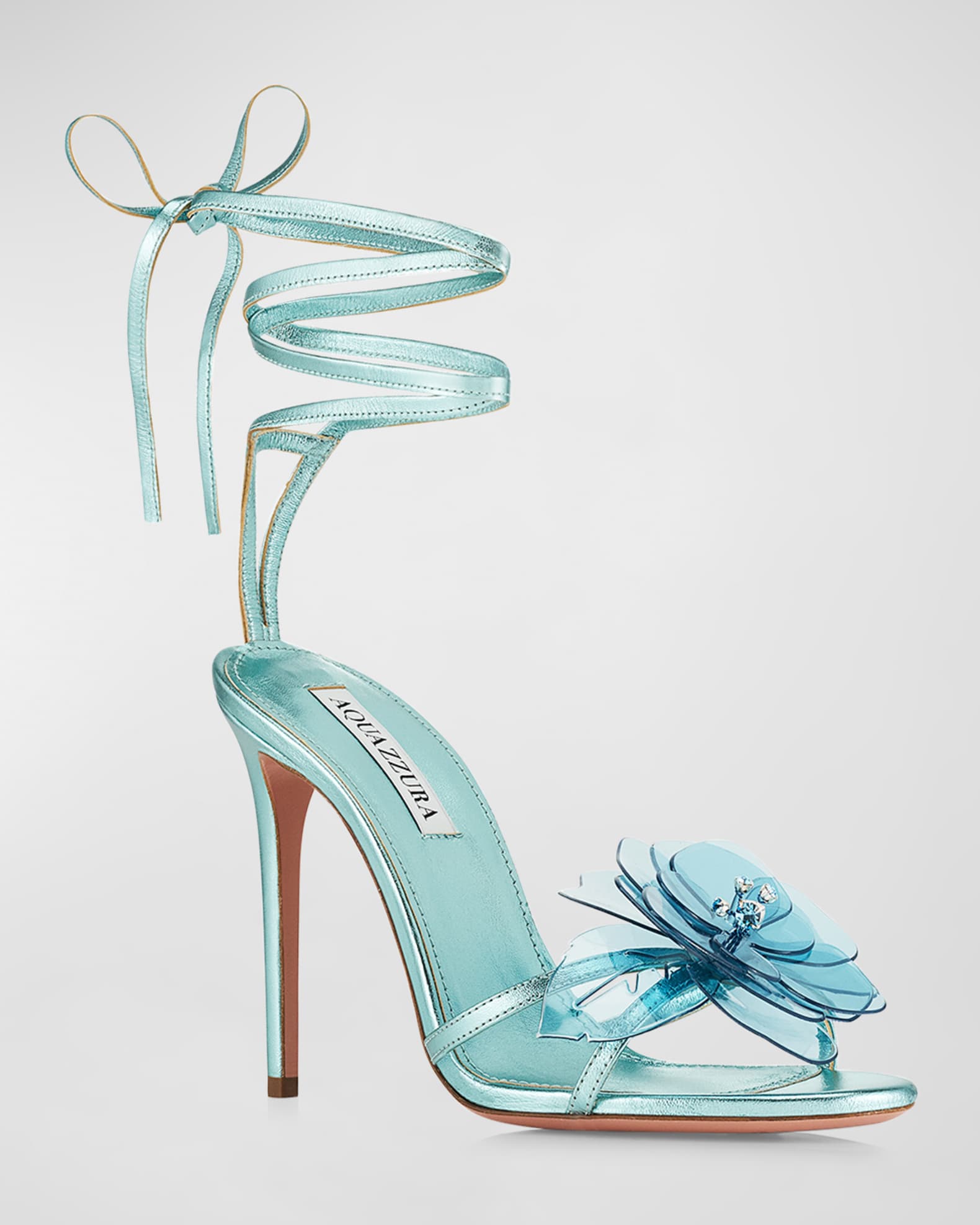 Aquazzura Zsa Zsa Metallic Flower AnkleWrap Sandals Neiman Marcus