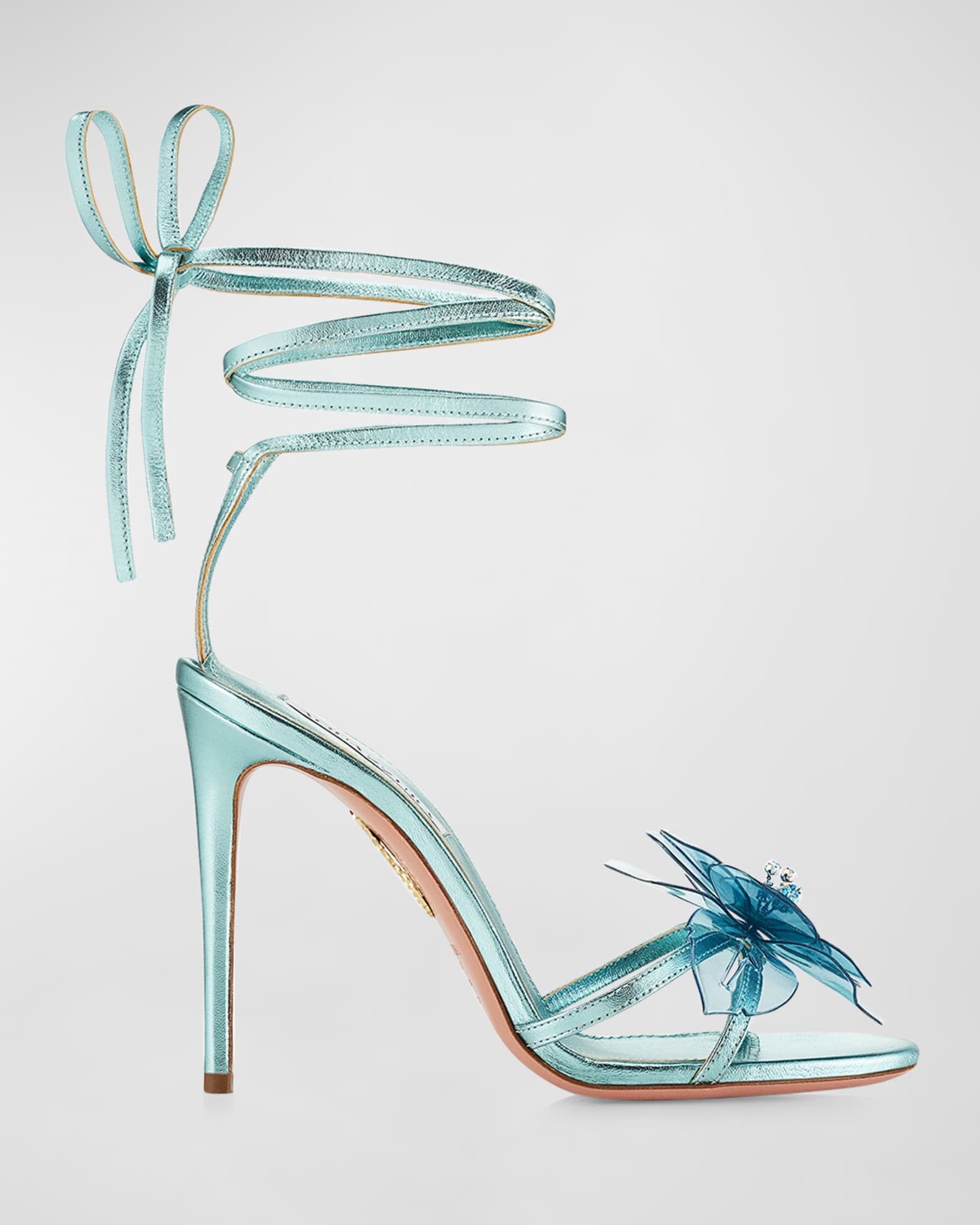 Aquazzura Zsa Zsa Metallic Flower AnkleWrap Sandals Neiman Marcus
