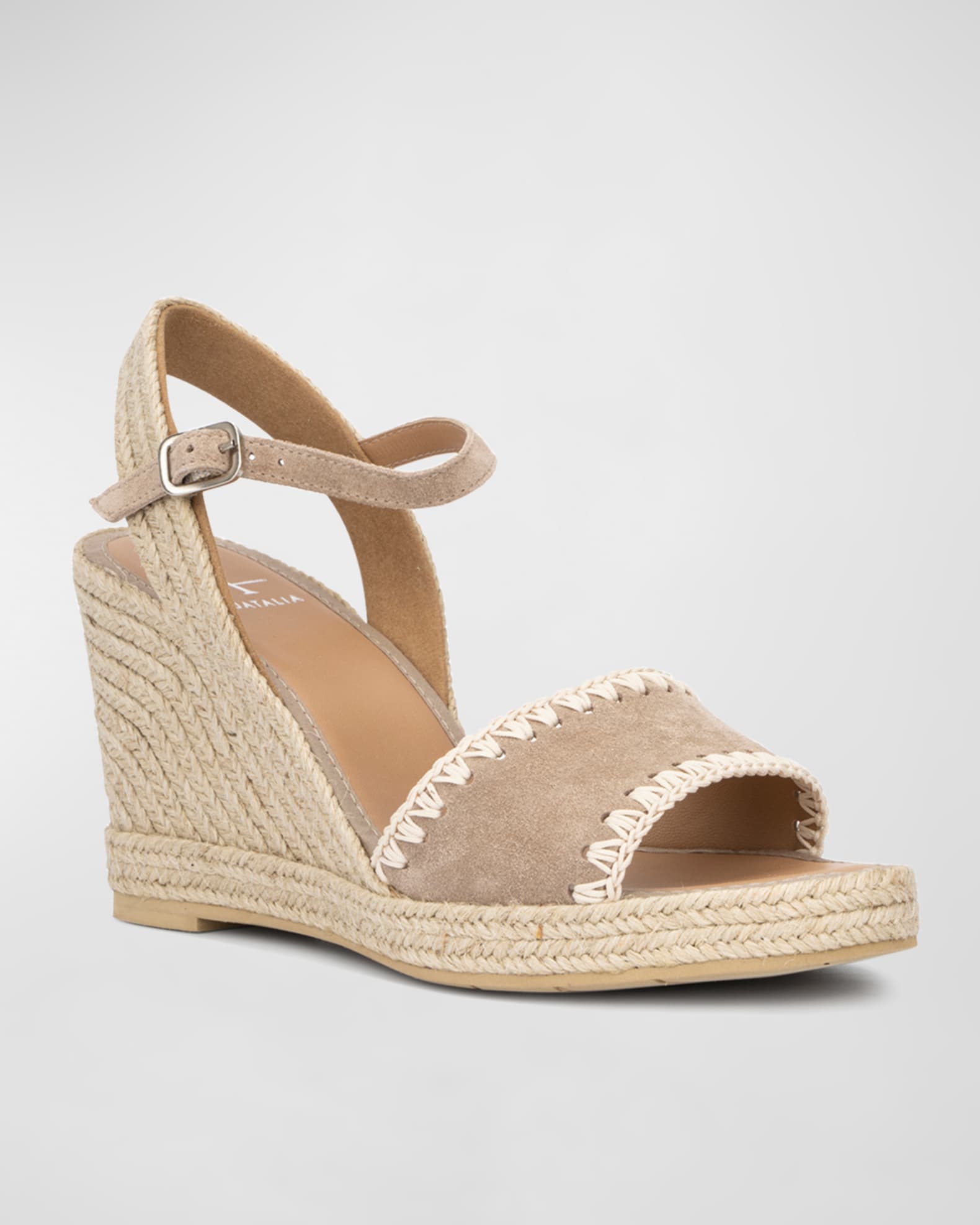 Aquatalia Jiliana Suede Stitch Wedge Espadrille Sandals Neiman Marcus