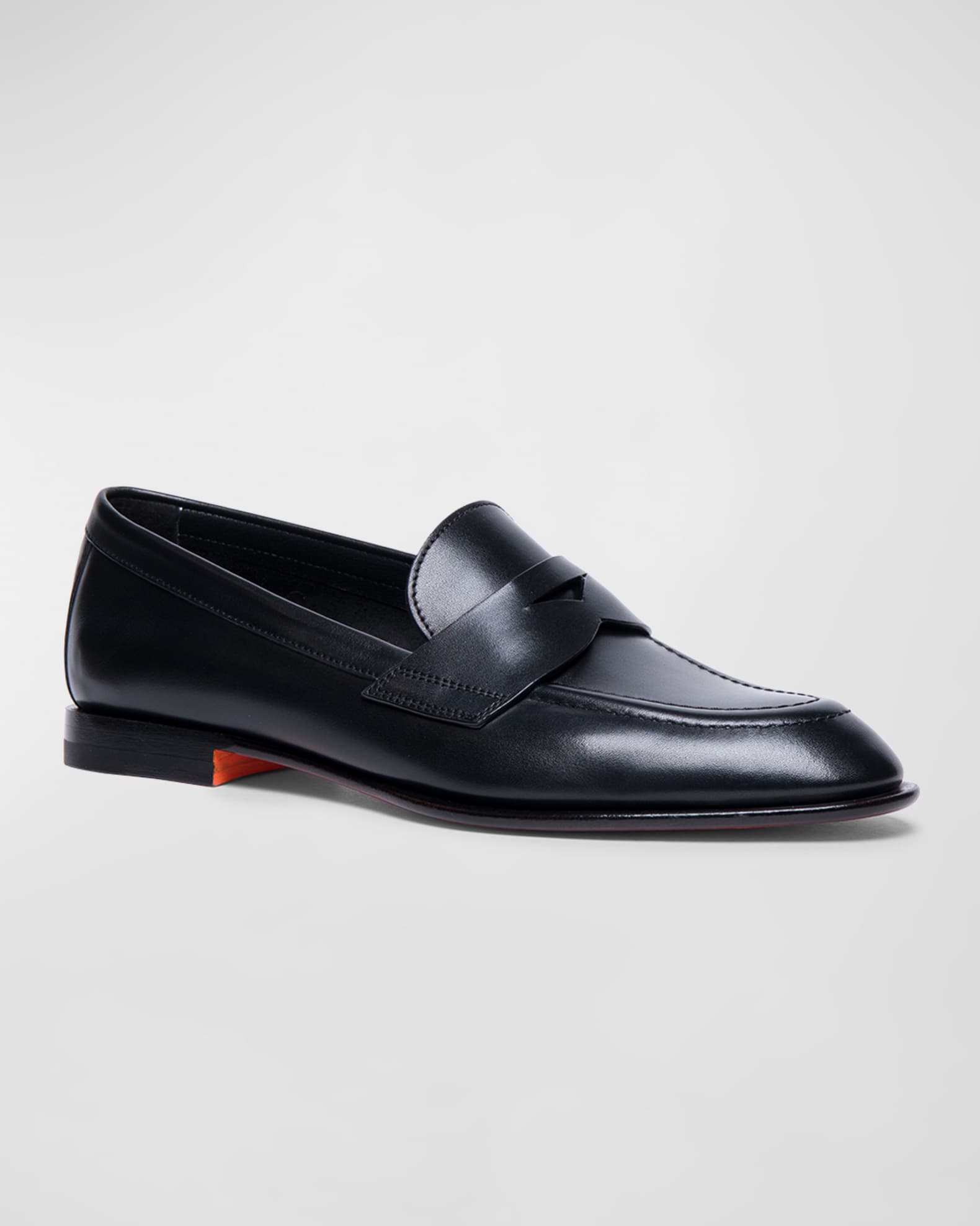 Santoni Famed Leather Penny Loafers | Neiman Marcus