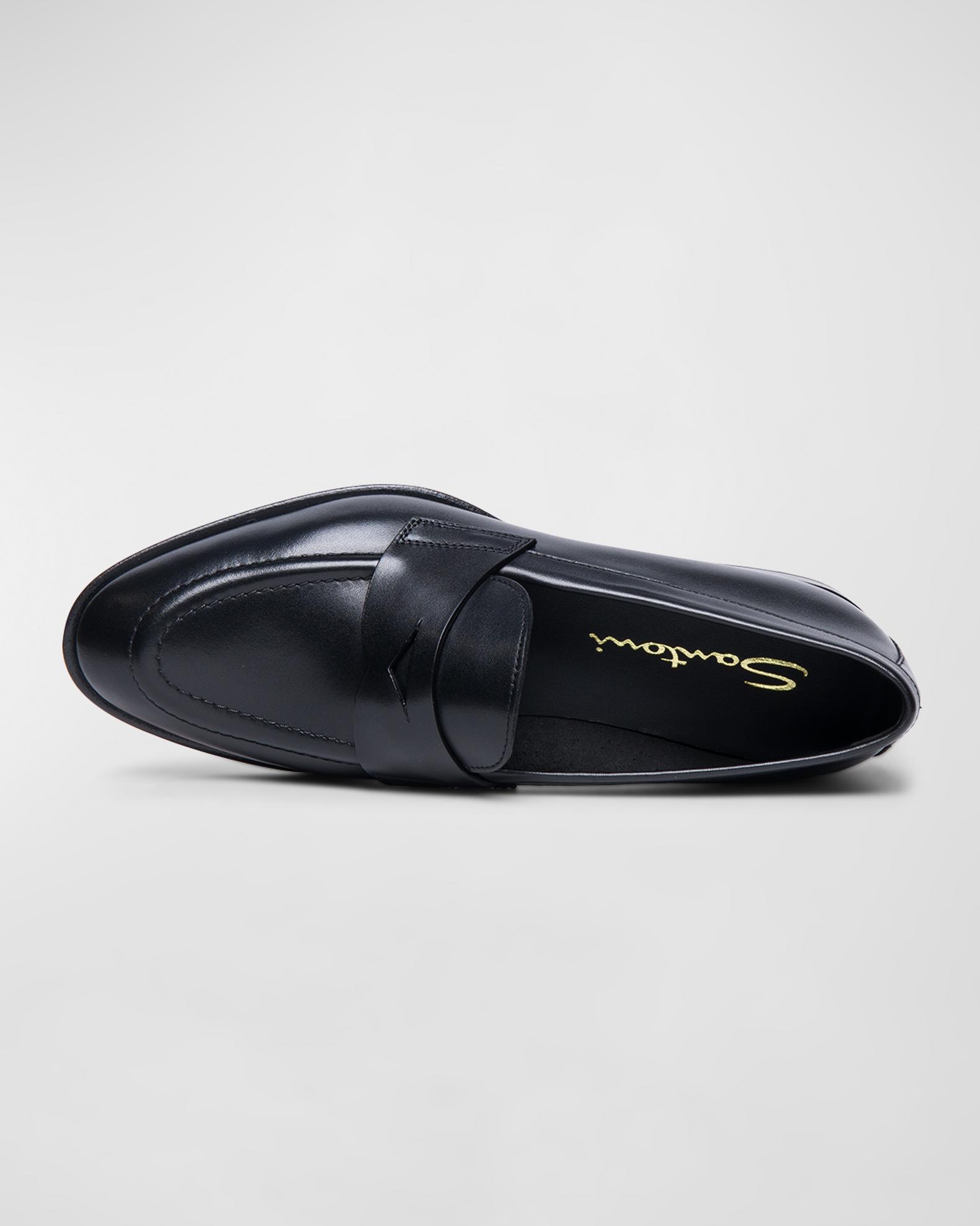 Santoni Famed Leather Penny Loafers | Neiman Marcus