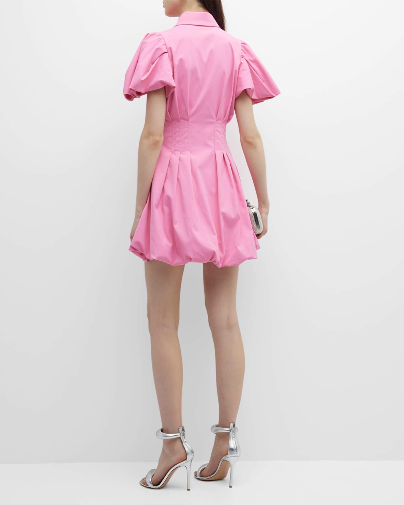 SIMKHAI Callista Zip-Front Tech Puff-Sleeve Mini Dress | Neiman Marcus