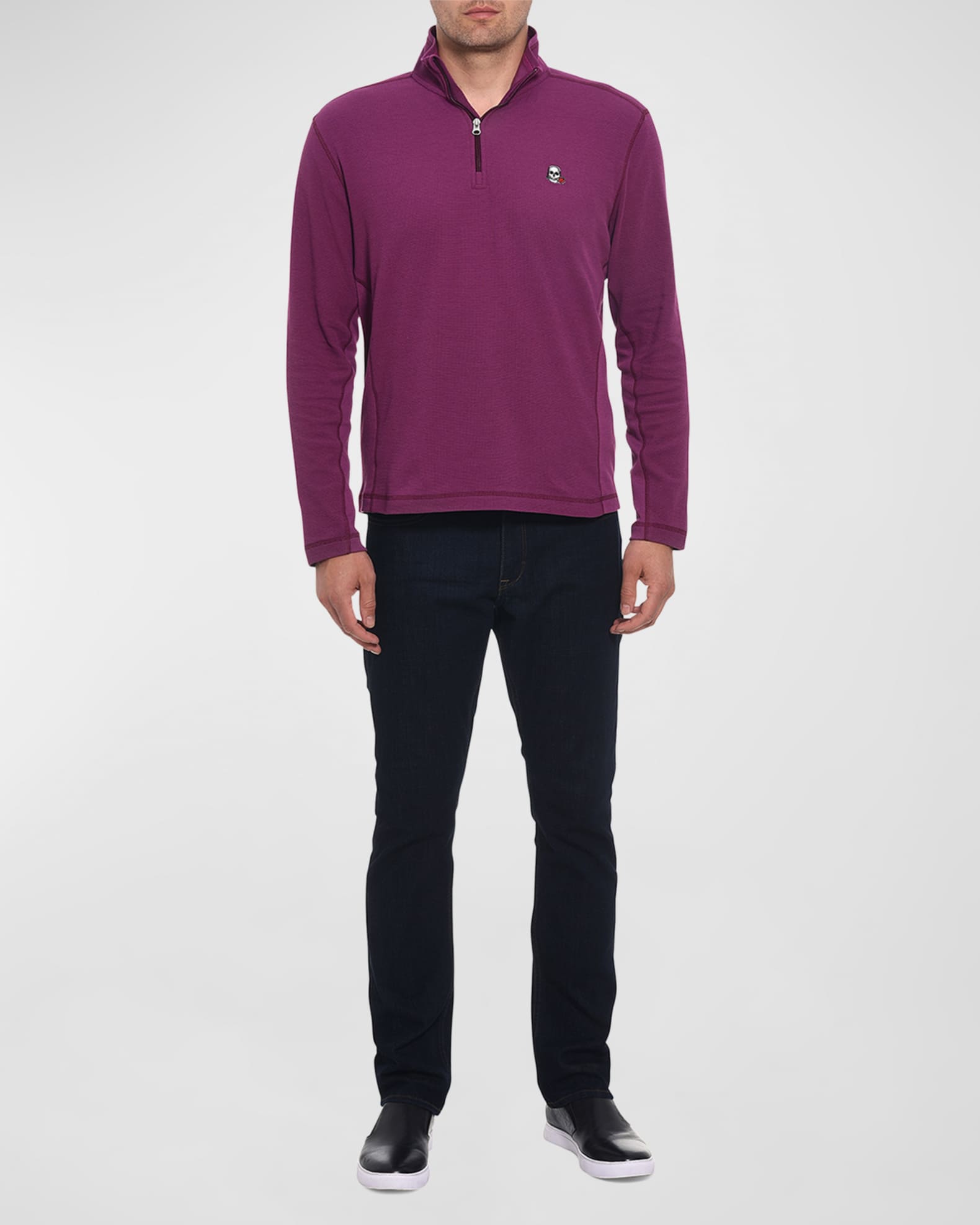 Pull Robert Graham 1/4 Zip Rayé Bleu Heather – Taille XL – Neuf Avec étiquettes