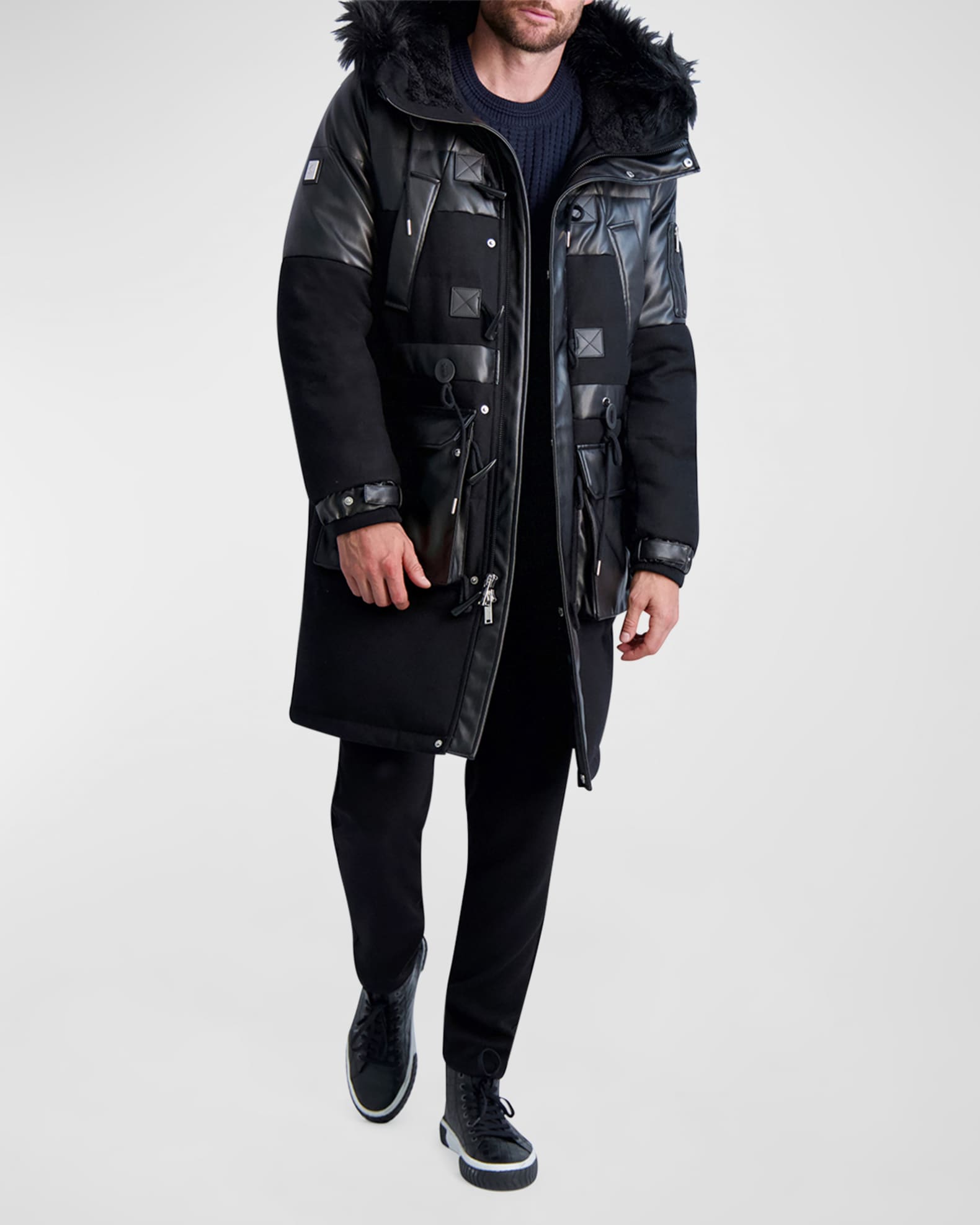 Karl Lagerfeld Paris Men's Fabric-Blocked Down Parka | Neiman Marcus