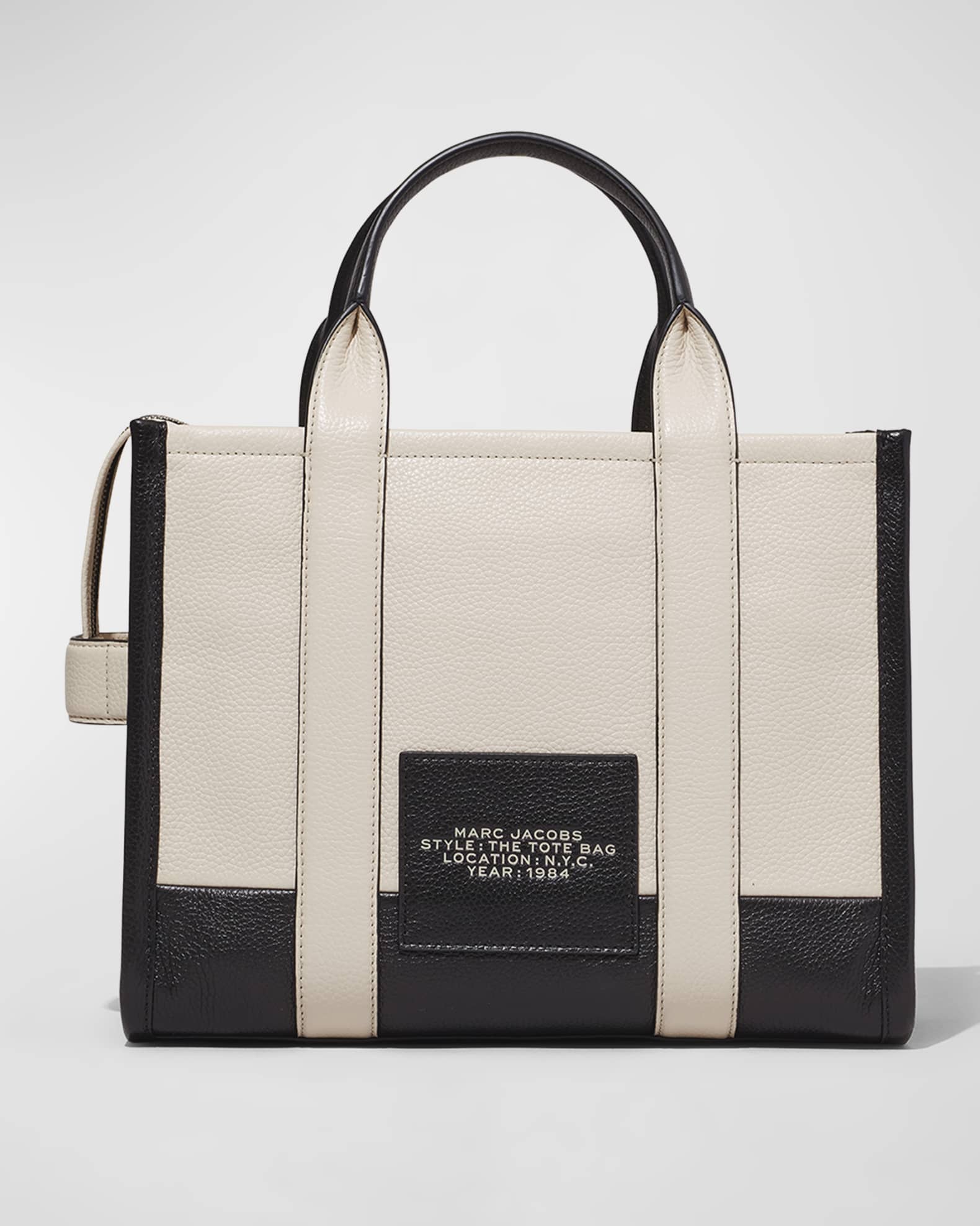 Neiman Marcus Women's Colorblock Faux Leather Shoulder Tote Bag Ivory Black