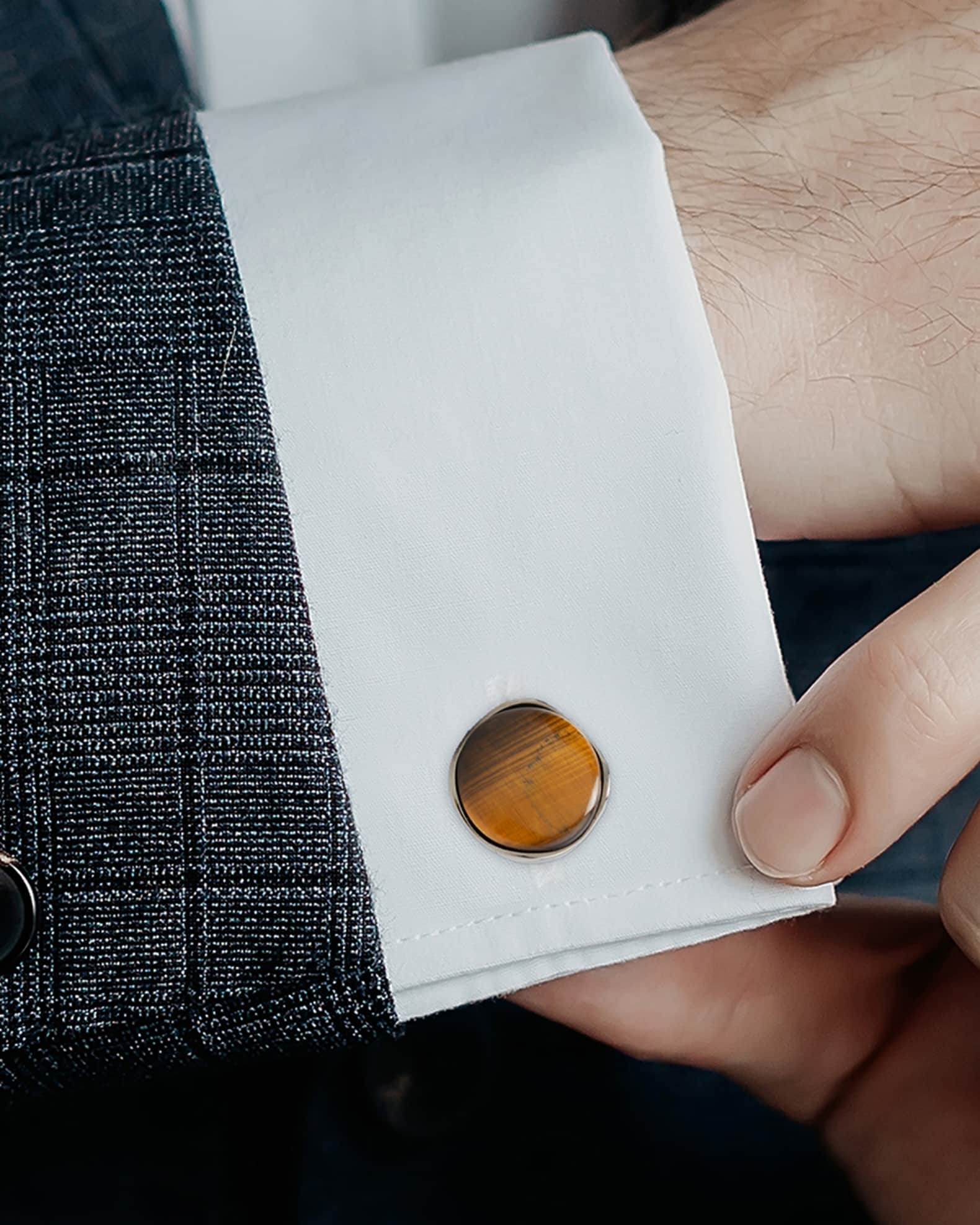 Men's Round Tiger's Eye Cufflinks 1