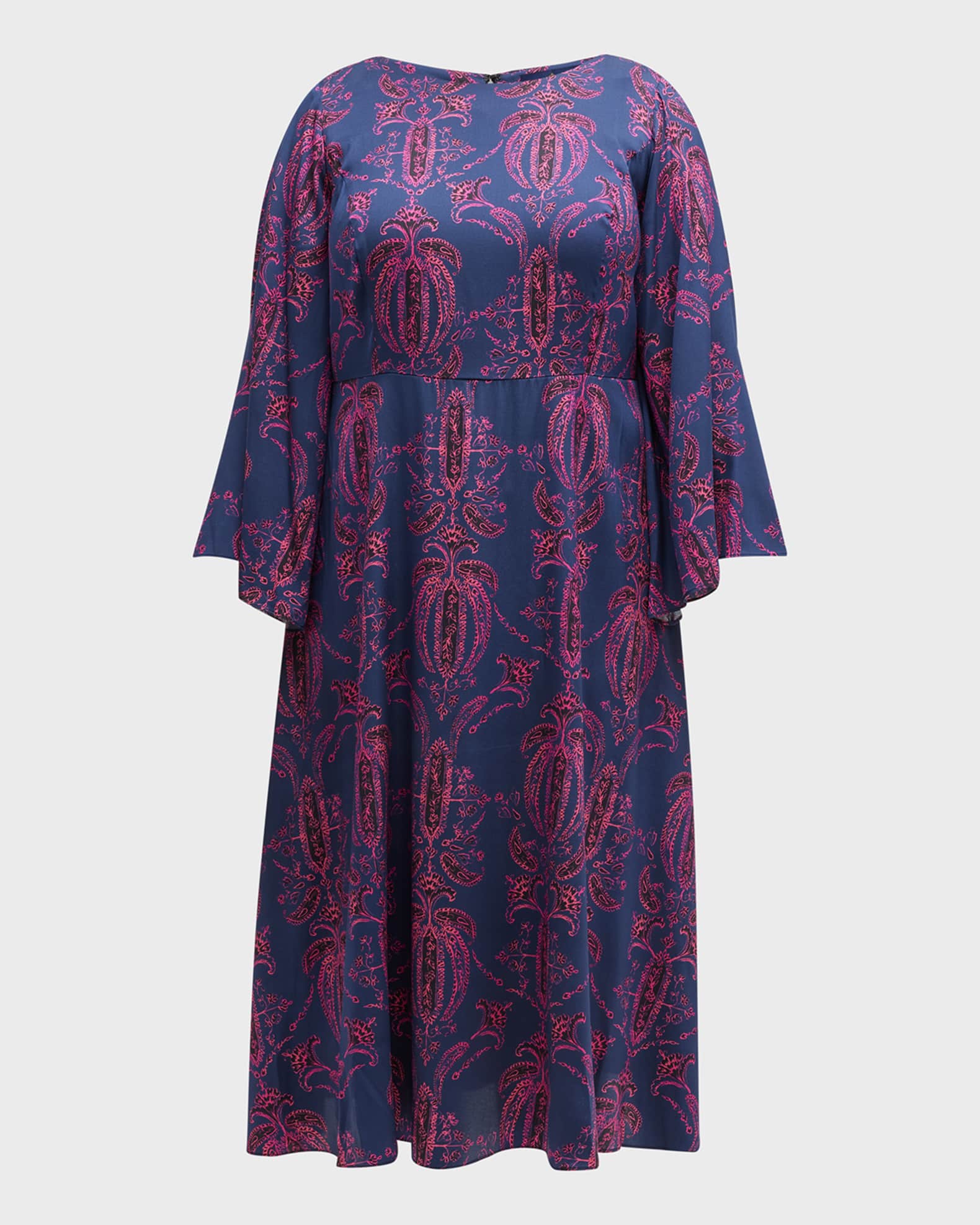 Gabriella Rossetti Lucrezia Printed Bell-Sleeve Midi Dress | Neiman Marcus