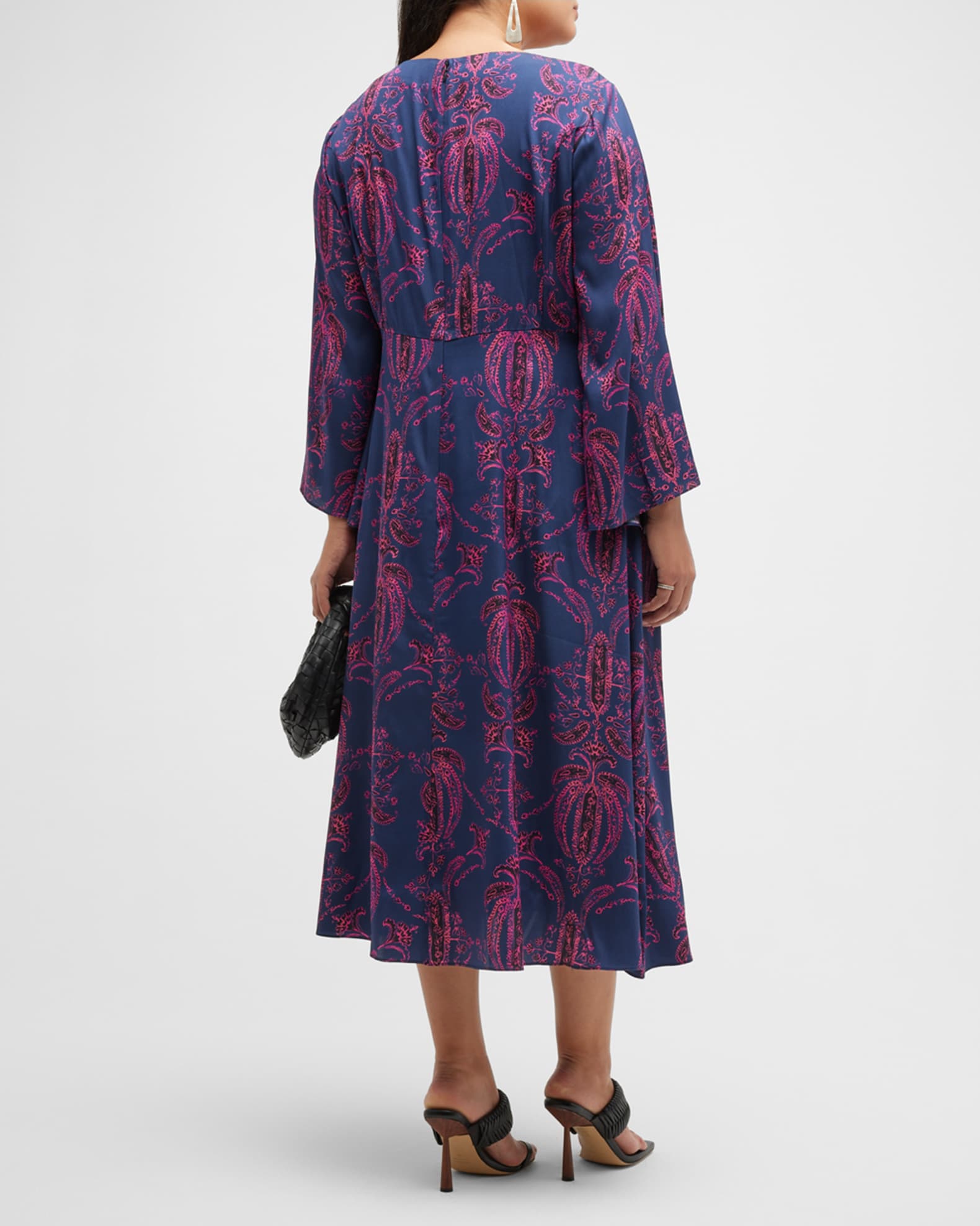 Gabriella Rossetti Lucrezia Printed Bell-Sleeve Midi Dress | Neiman Marcus