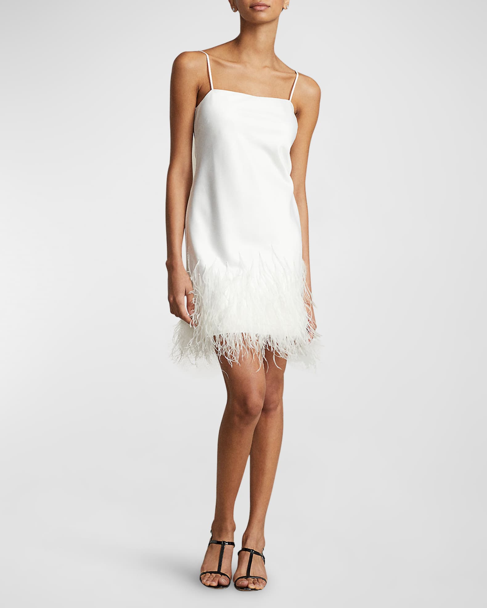 Polo Ralph Lauren FeatherTrim Satin Cocktail Dress Neiman Marcus