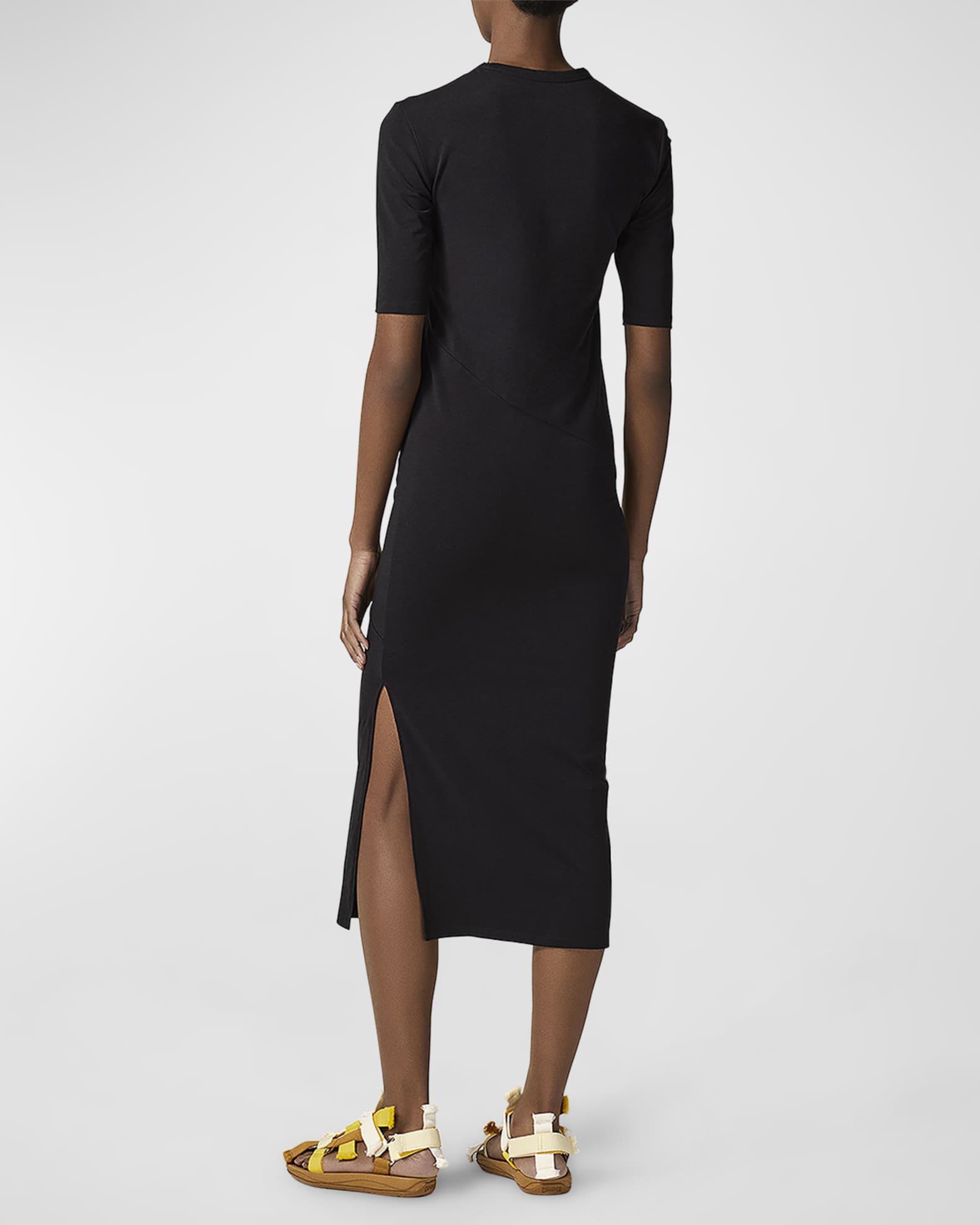 Another Tomorrow Fitted Midi Dress w/ Elbow Sleeves | Neiman Marcus