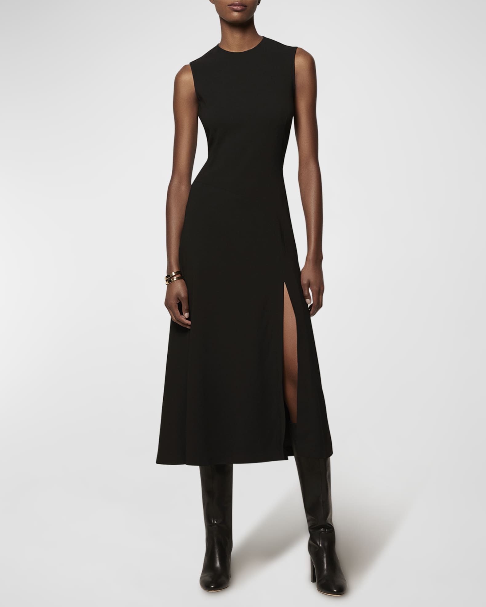 Another Tomorrow Sleeveless Side-Slit Crepe Midi Dress | Neiman Marcus