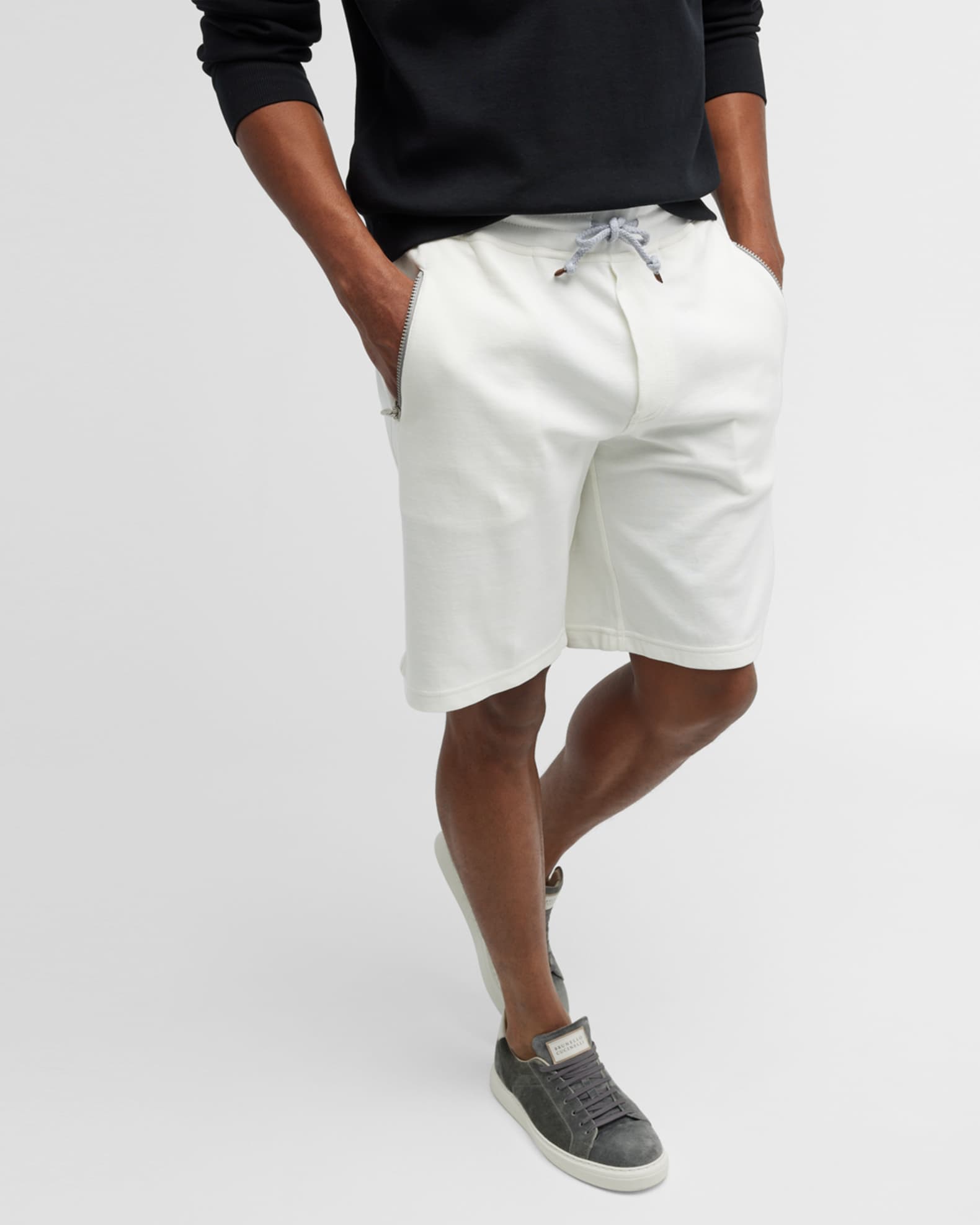 Brunello Cucinelli Men's Zip-Pocket Drawstring Shorts | Neiman Marcus