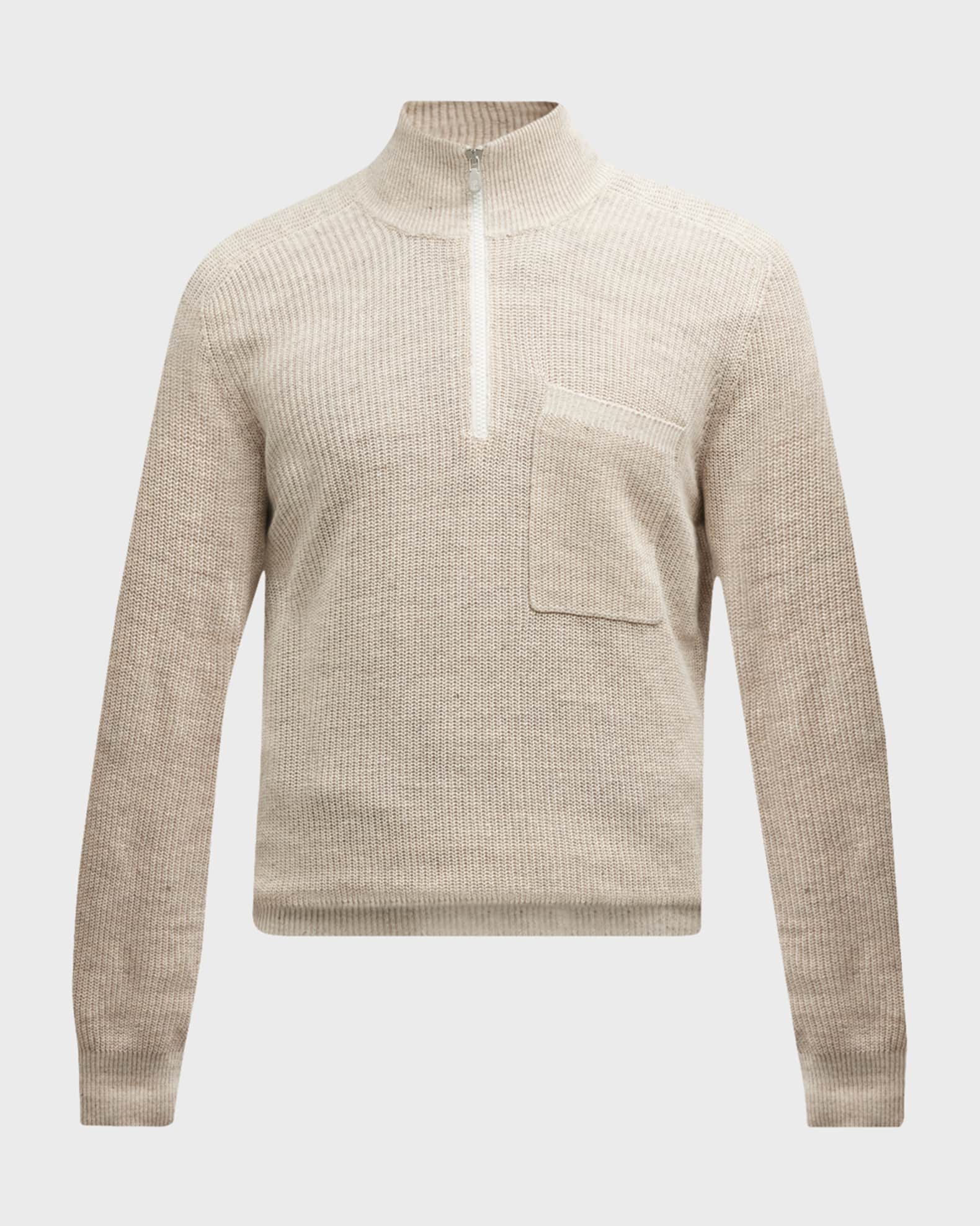 Brunello Cucinelli Men's Knit QuarterZip Sweater with Chest Pocket