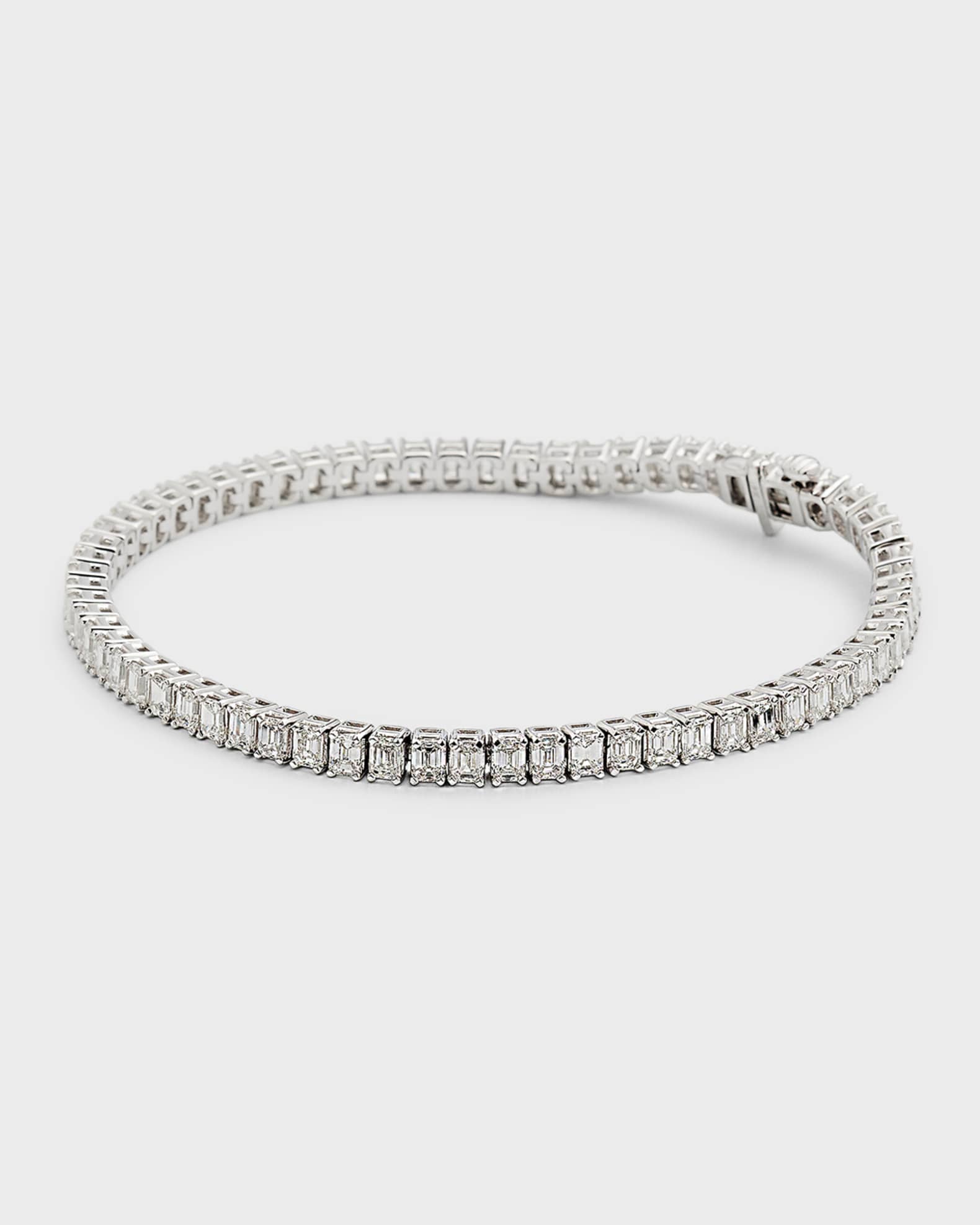 18K White Gold Emerald-Cut Diamond Tennis Bracelet, 7"L, 7.0tcw 0