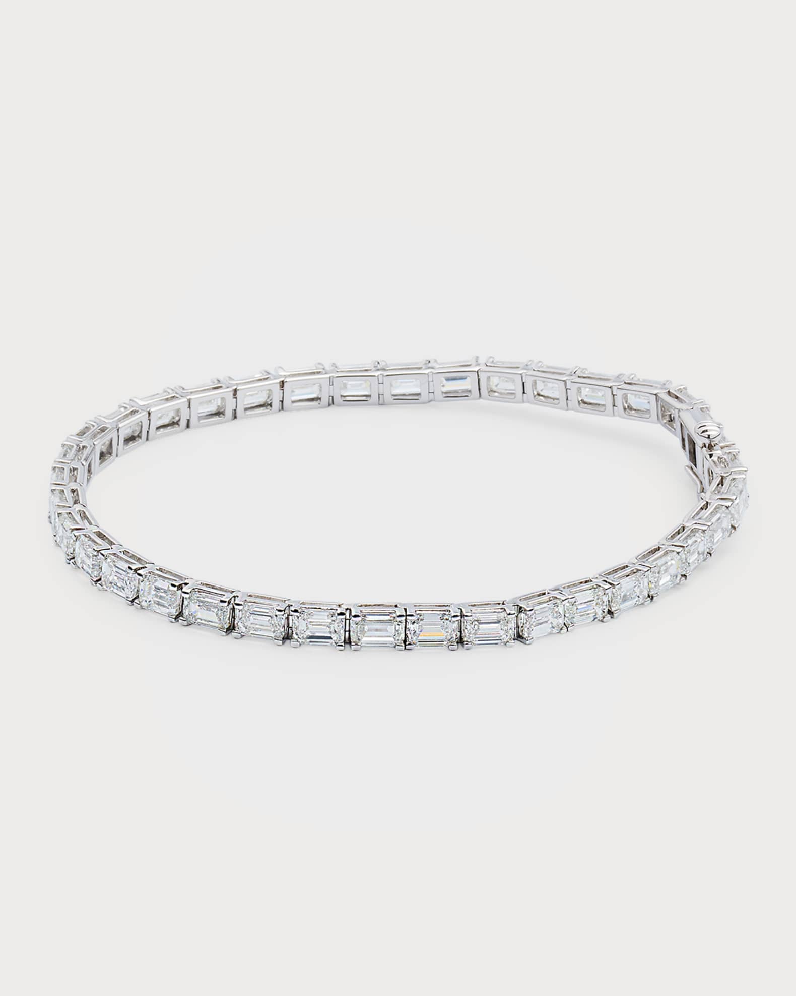18K White Gold Emerald-Cut Diamond Bracelet, 7"L, 12.0tcw 0