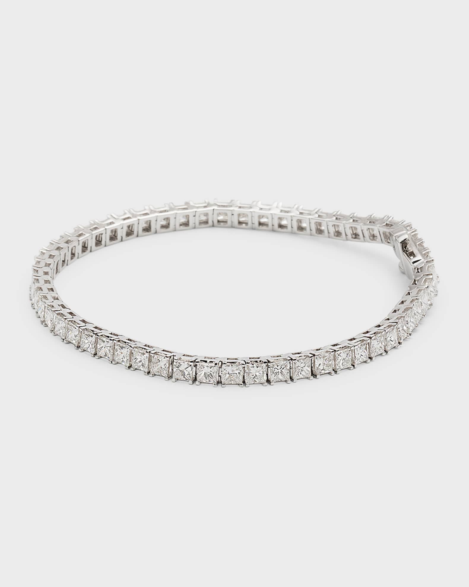 18K White Gold Princess Diamond Bracelet, 7"L, 8.0tcw 0