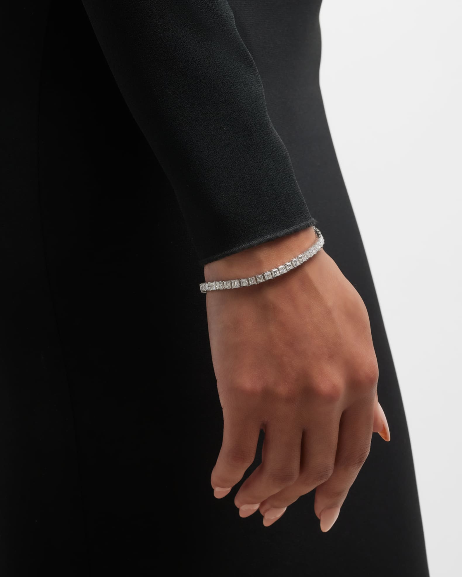 18K White Gold Princess-Cut Diamond Bracelet, 7"L, 10.0tcw 1