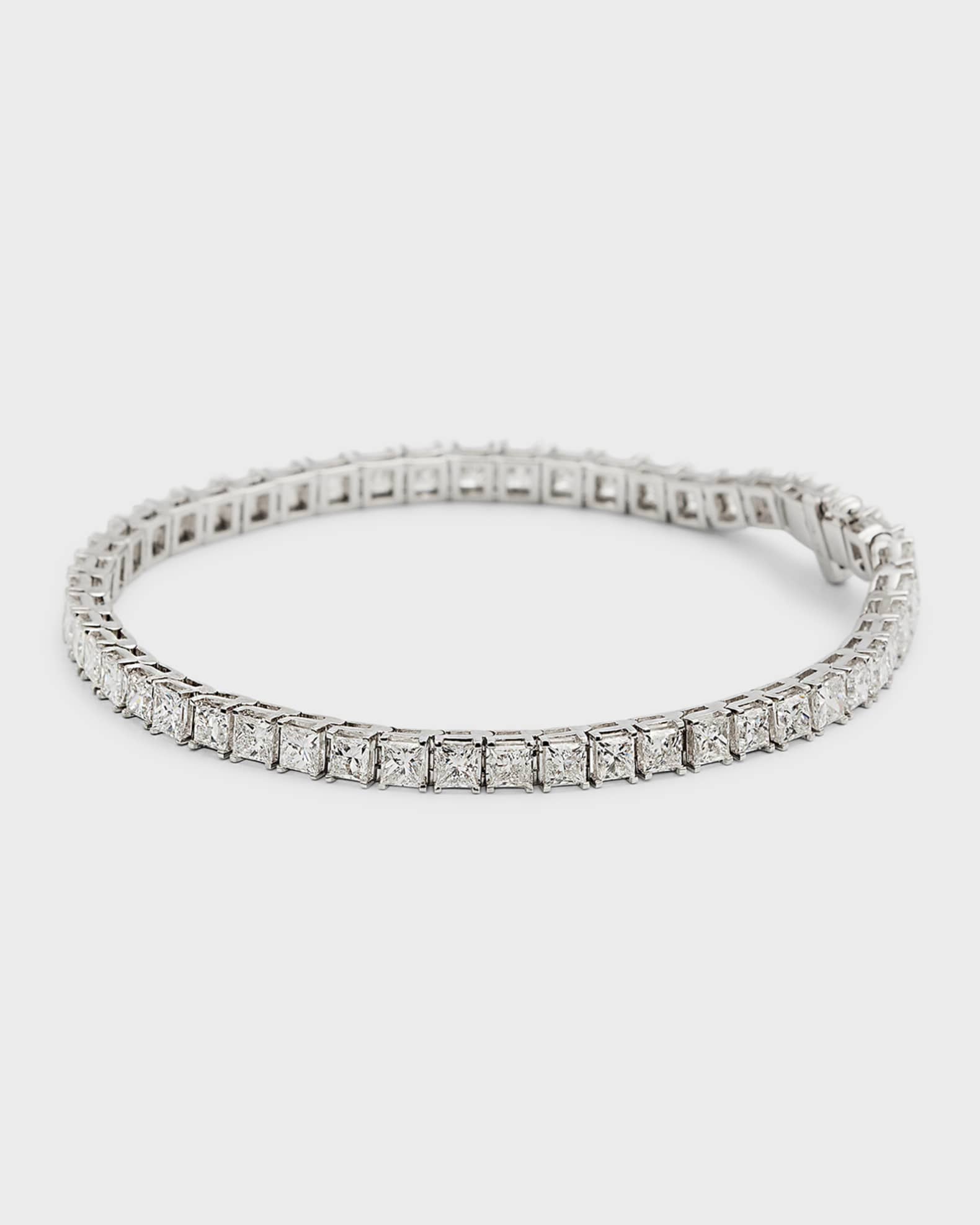 Neiman Marcus Diamonds 18K White Gold Princess-Cut Diamond Bracelet, 7 ...