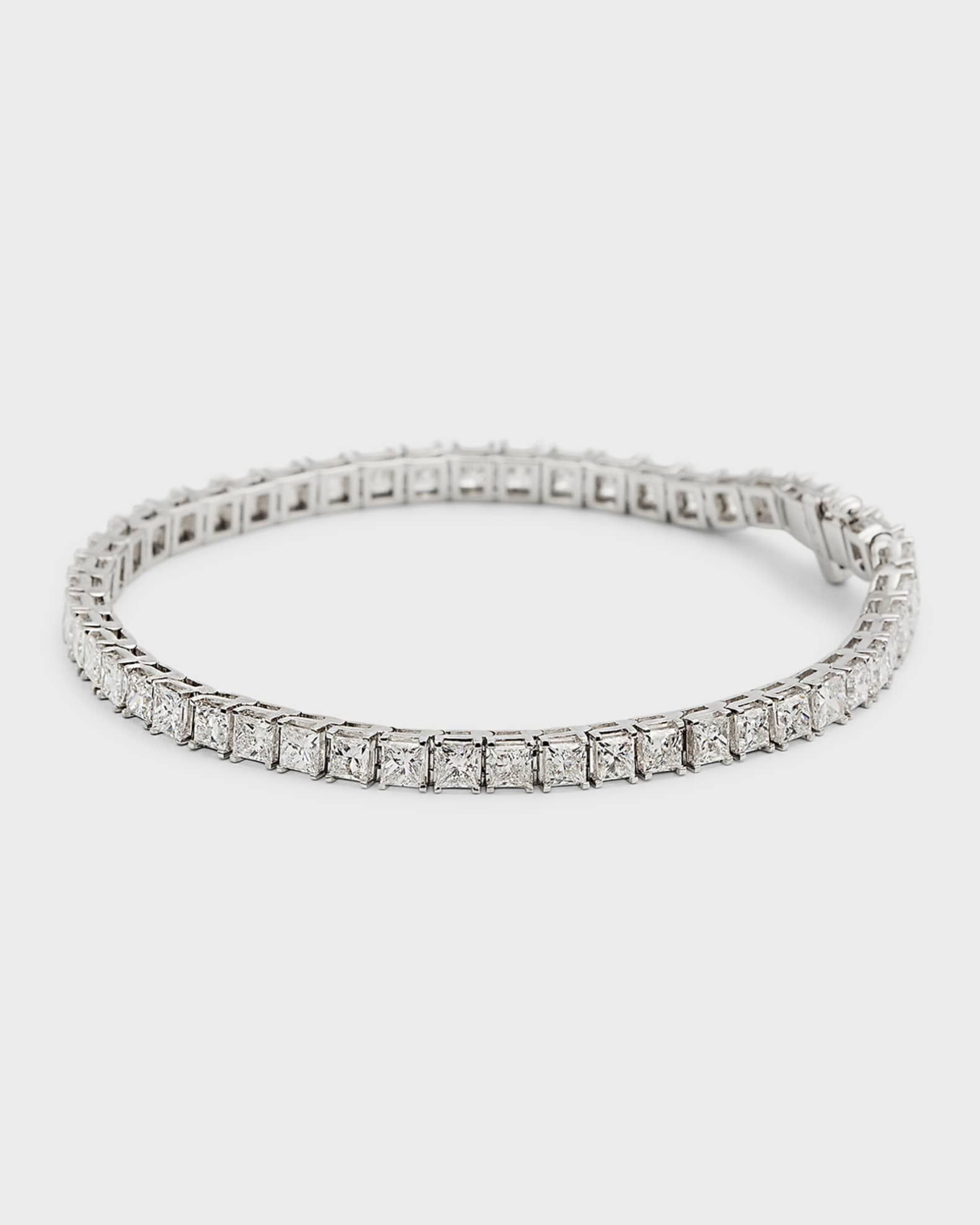 18K White Gold Princess-Cut Diamond Bracelet, 7"L, 10.0tcw 0