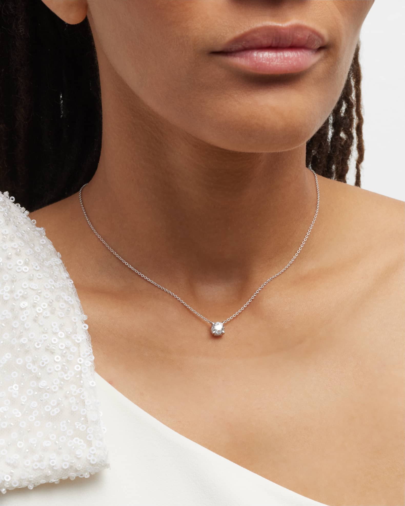 18K White Gold Round Diamond Pendant, 18"L, 1.0tcw 1