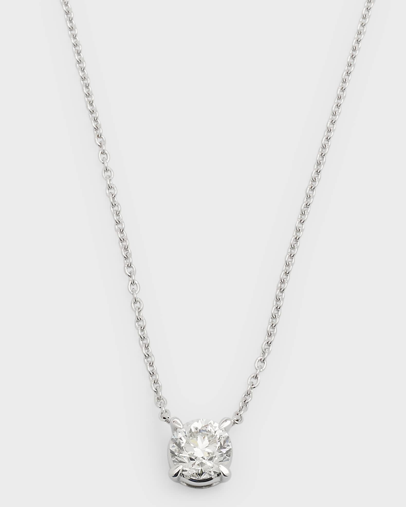 18K White Gold Round Diamond Pendant, 18"L, 1.0tcw 0