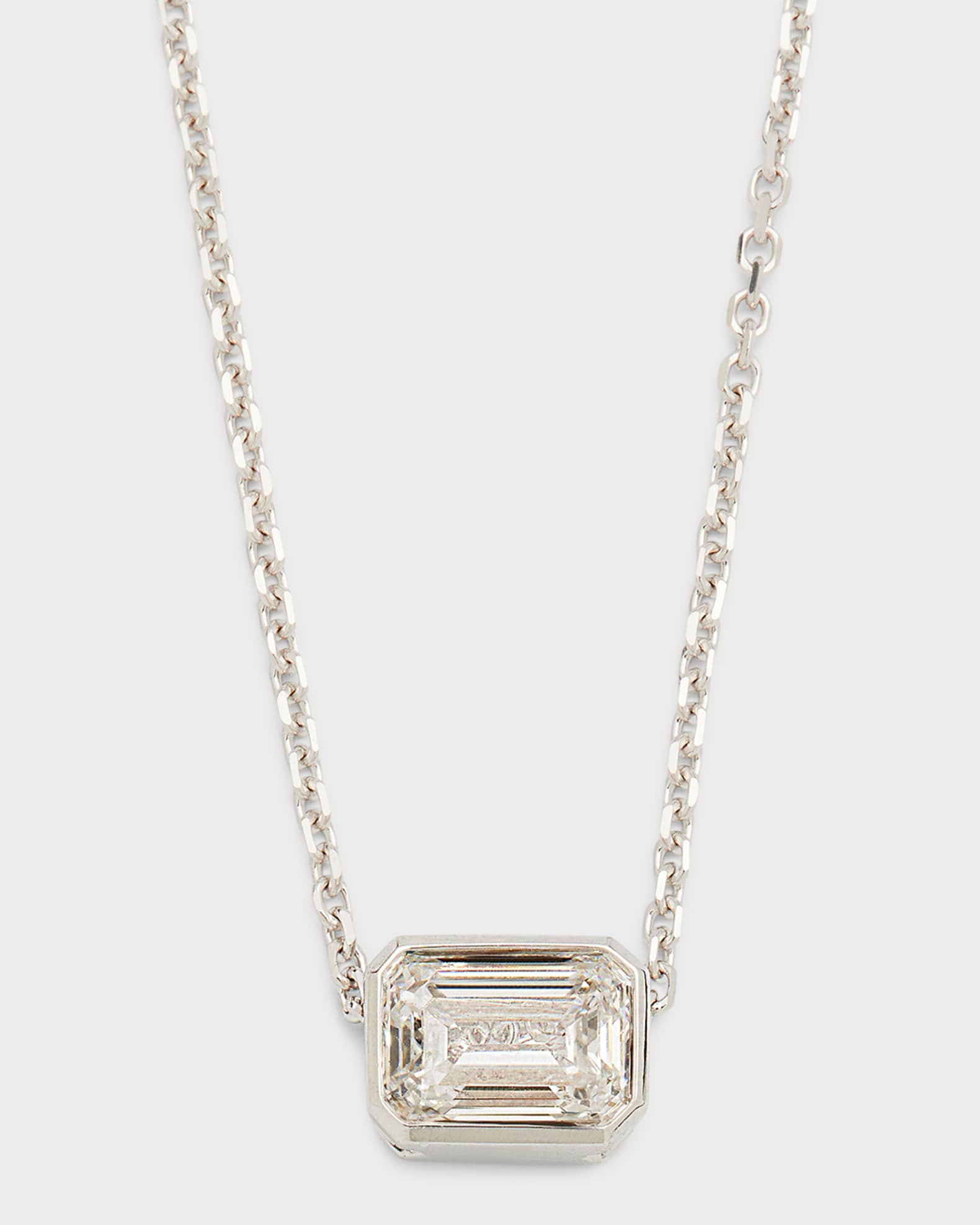 18K White Gold Emerald-Cut East-West Diamond Pendant Necklace, 18"L 0