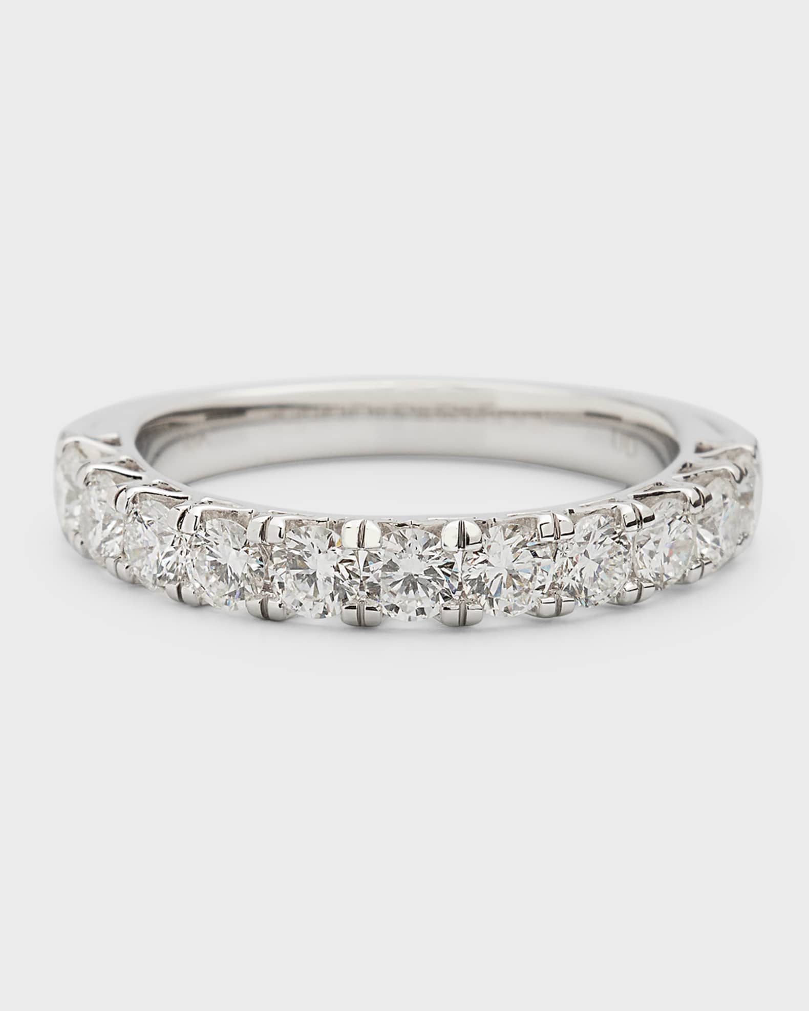 18K White Gold Round Diamond Half Band, Size 6 0