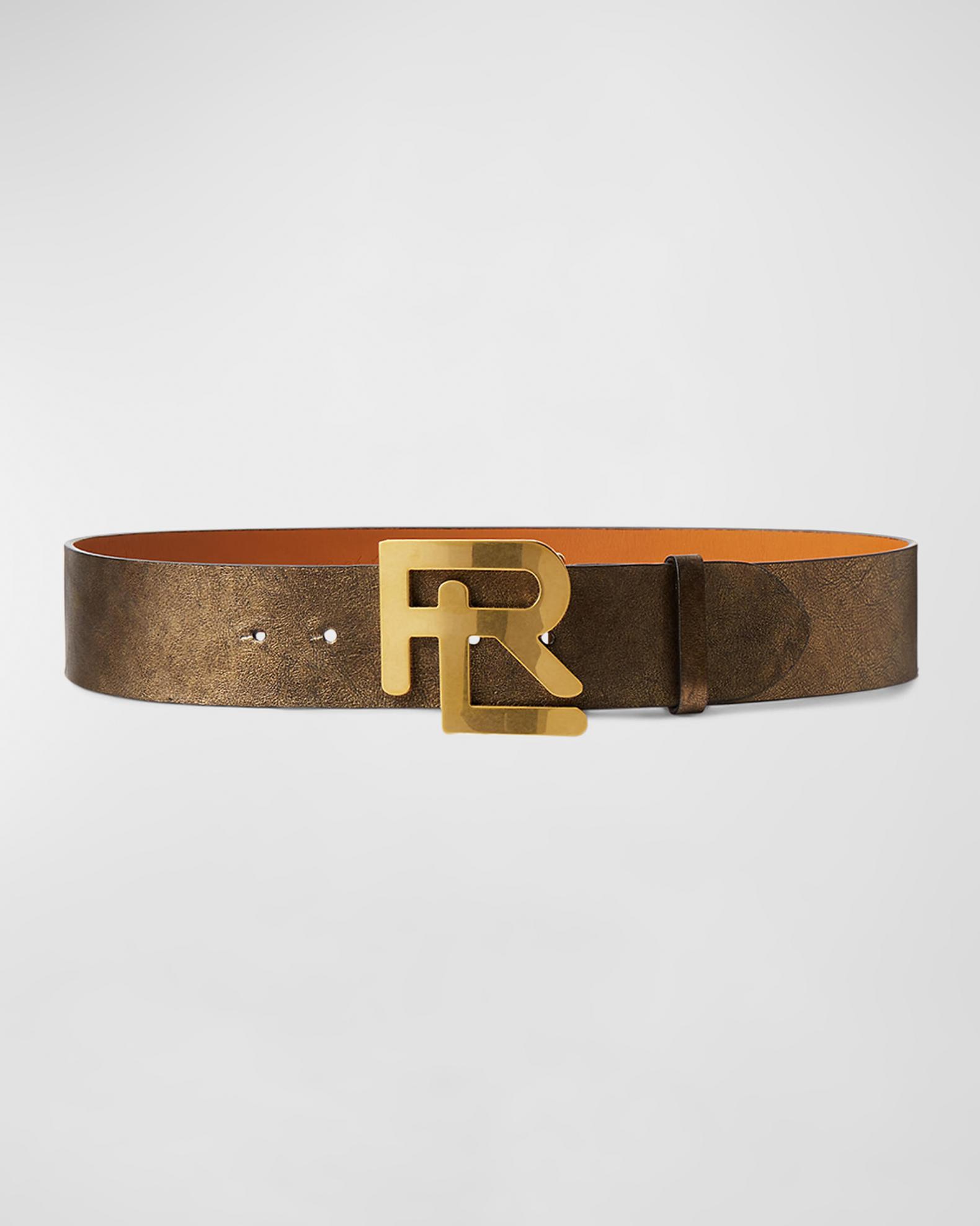Ralph Lauren Collection RL Logo Metallic Leather Wide Belt | Neiman Marcus