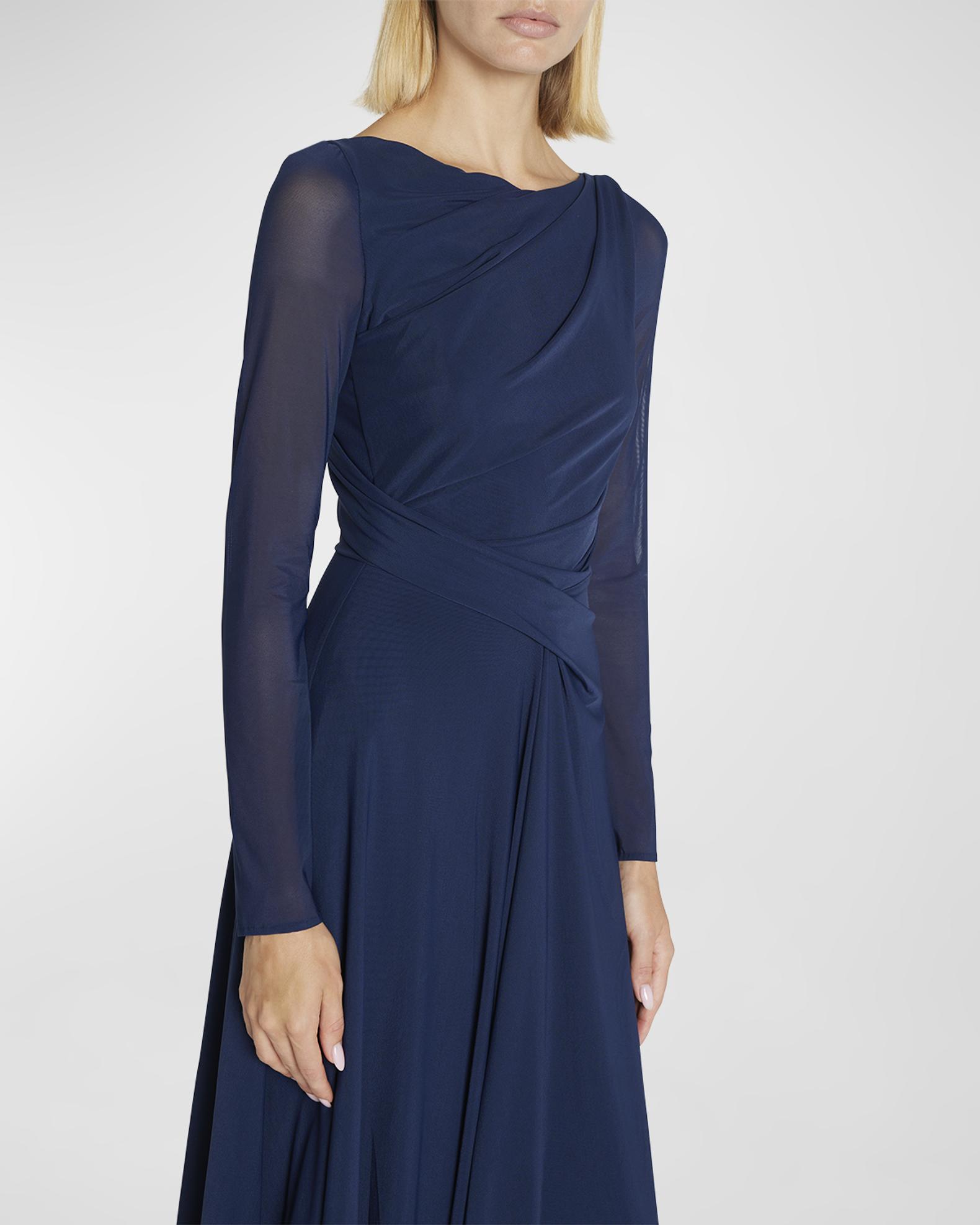 Talbot Runhof Draped Stretch Tulle Midi Dress | Neiman Marcus