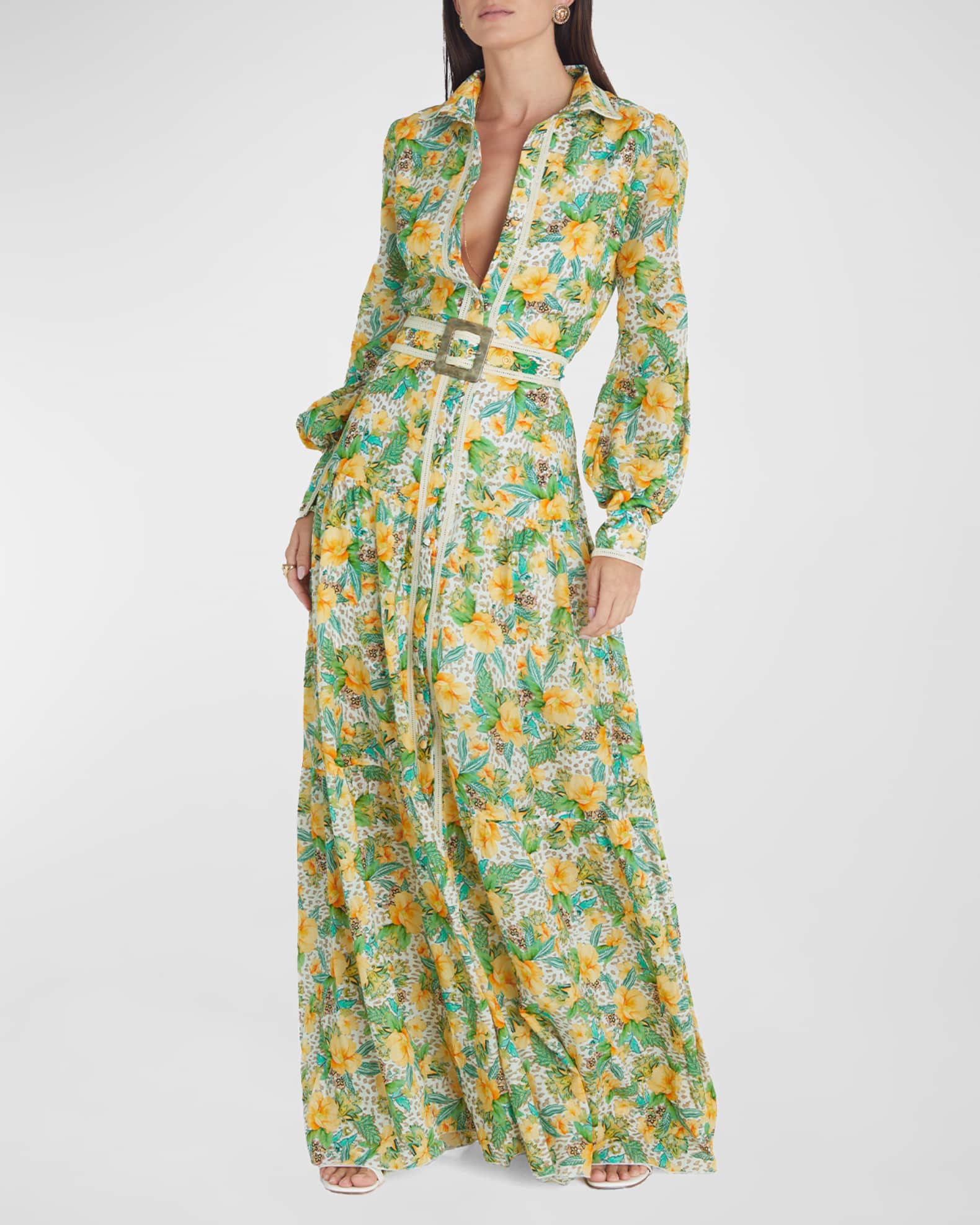 Aqua Blu Australia Dahlia Helena Button-Front Maxi Dress | Neiman Marcus