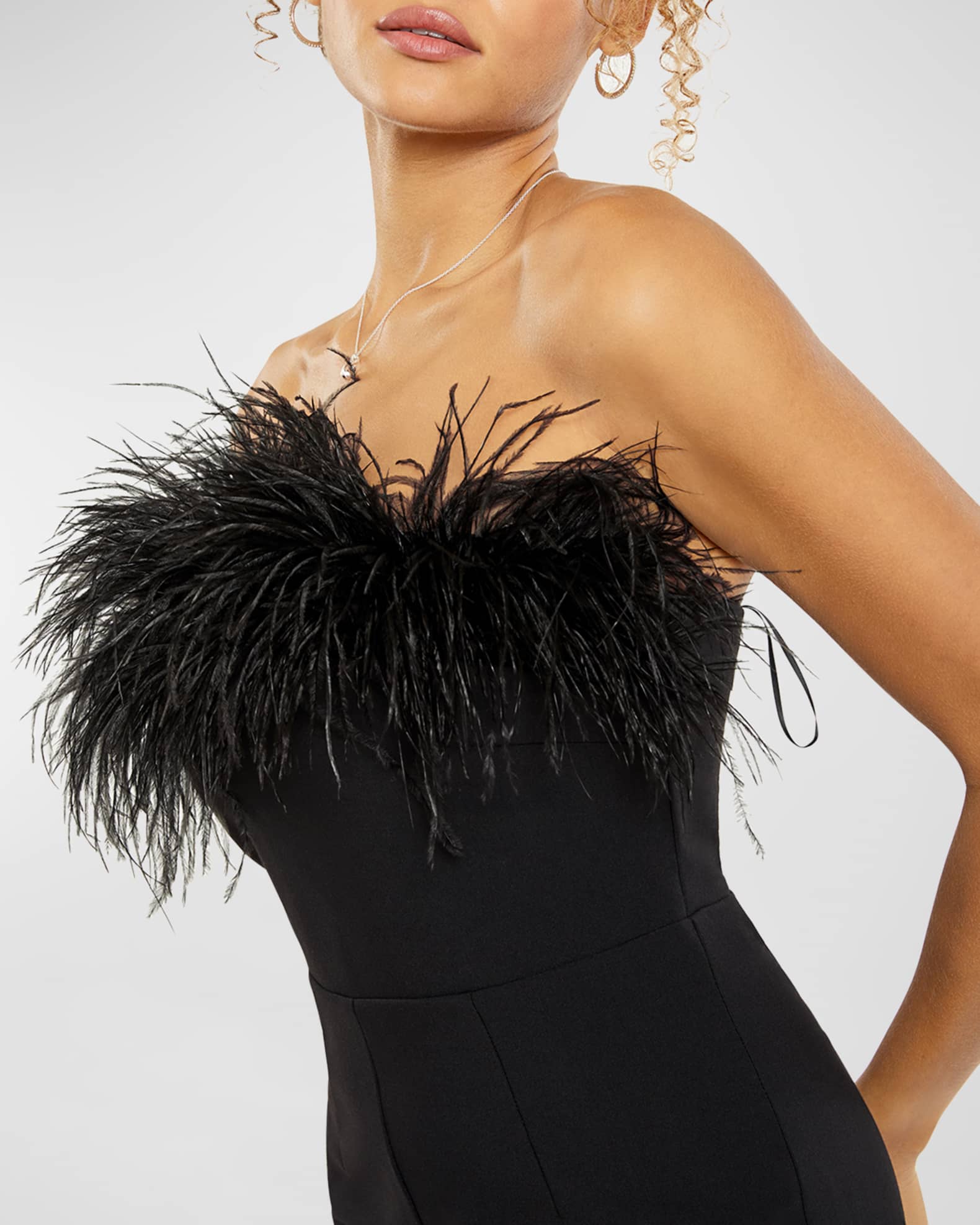 Likely Desi Strapless Feathered Flared-Leg Jumpsuit | Neiman Marcus
