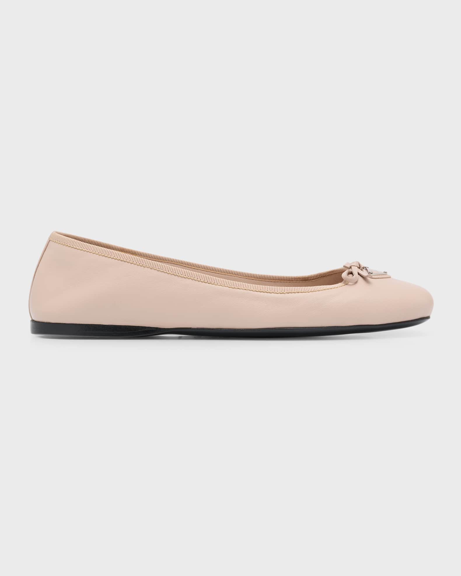 Prada Napa Lambskin Leather Bow Ballerina Flats | Neiman Marcus