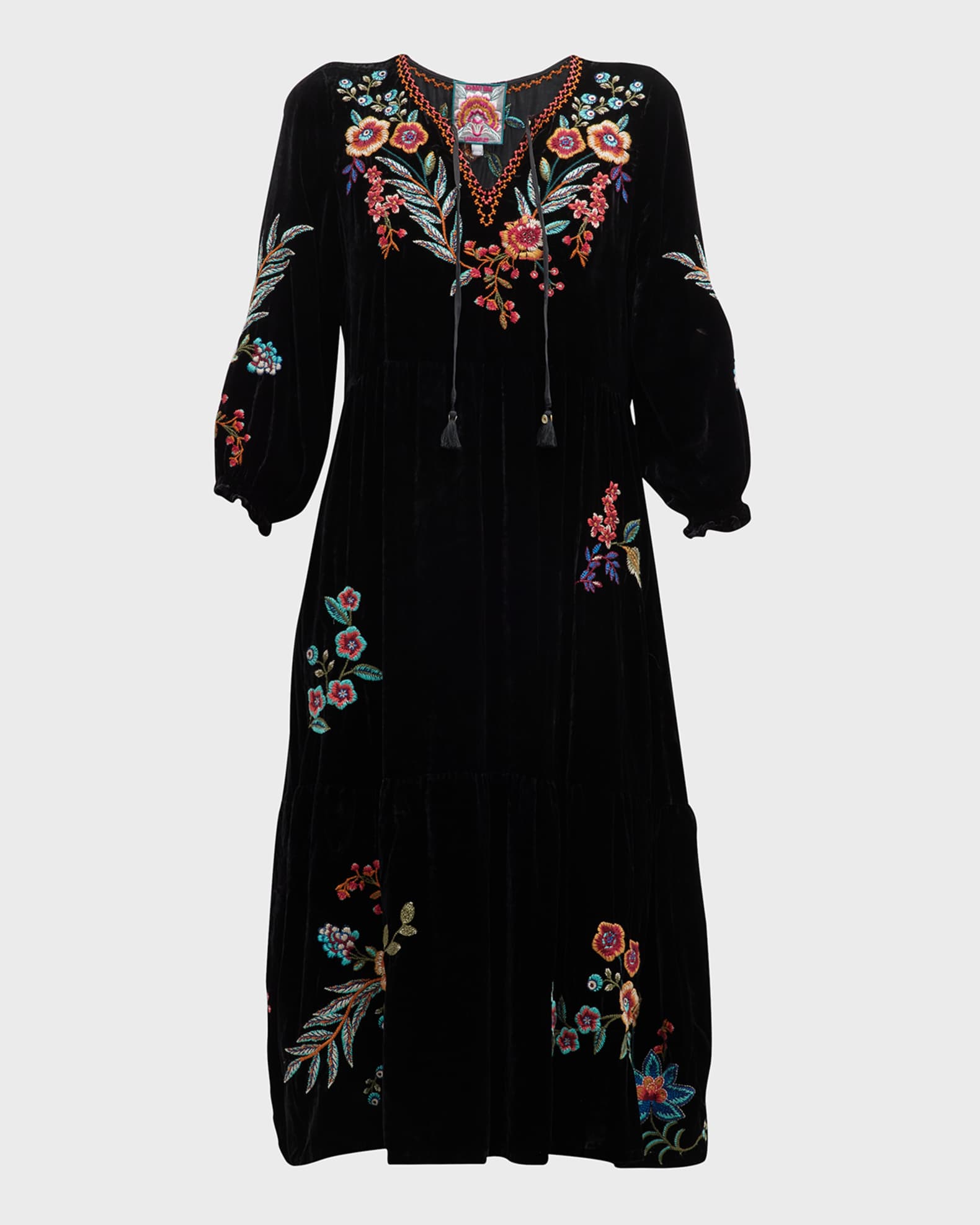 Johnny Was Ardell Floral Embroidered Velvet Boho Midi Dress Neiman Marcus