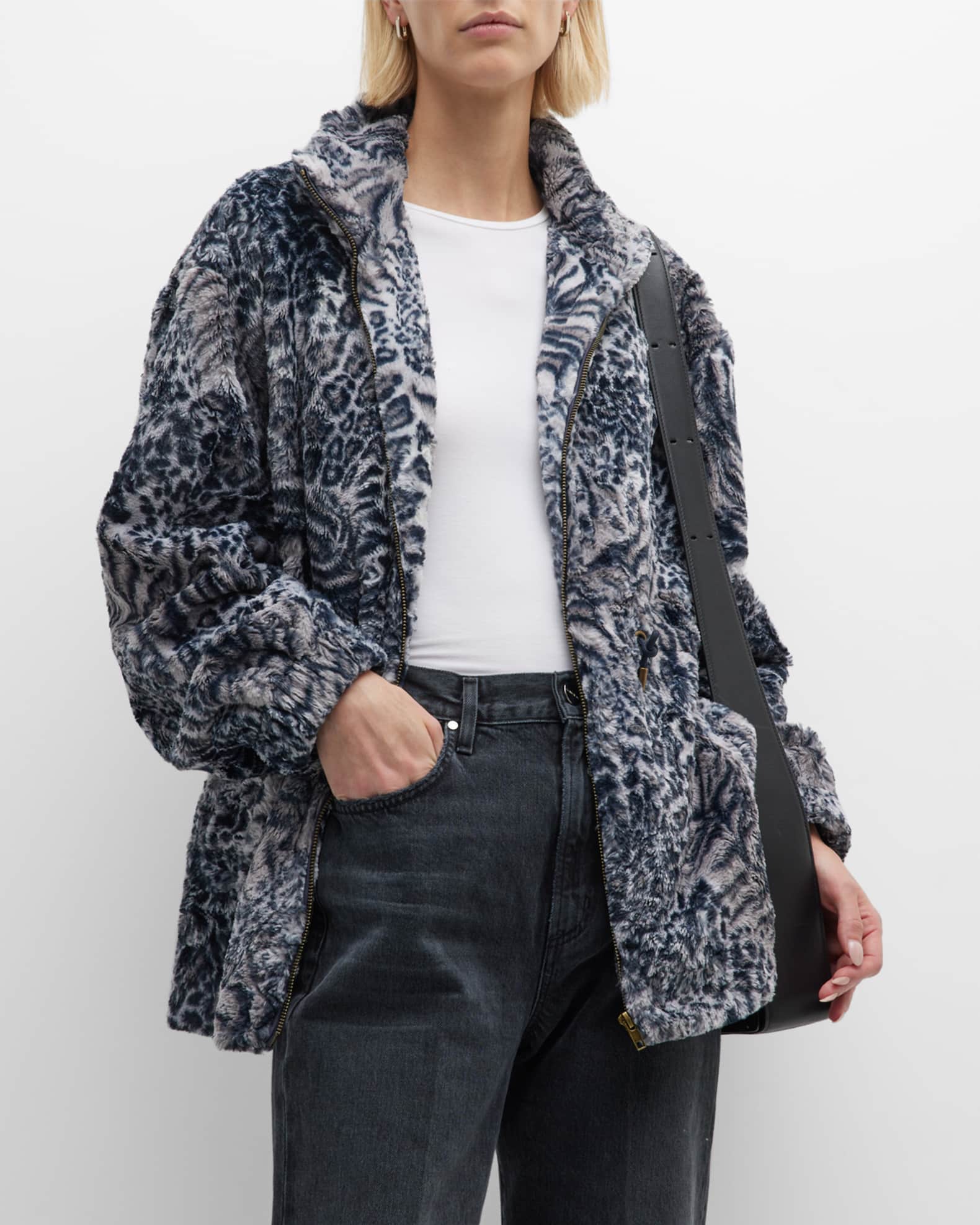 Johnny Was Smoke LeopardPrint Faux Fur Zip Jacket Neiman Marcus