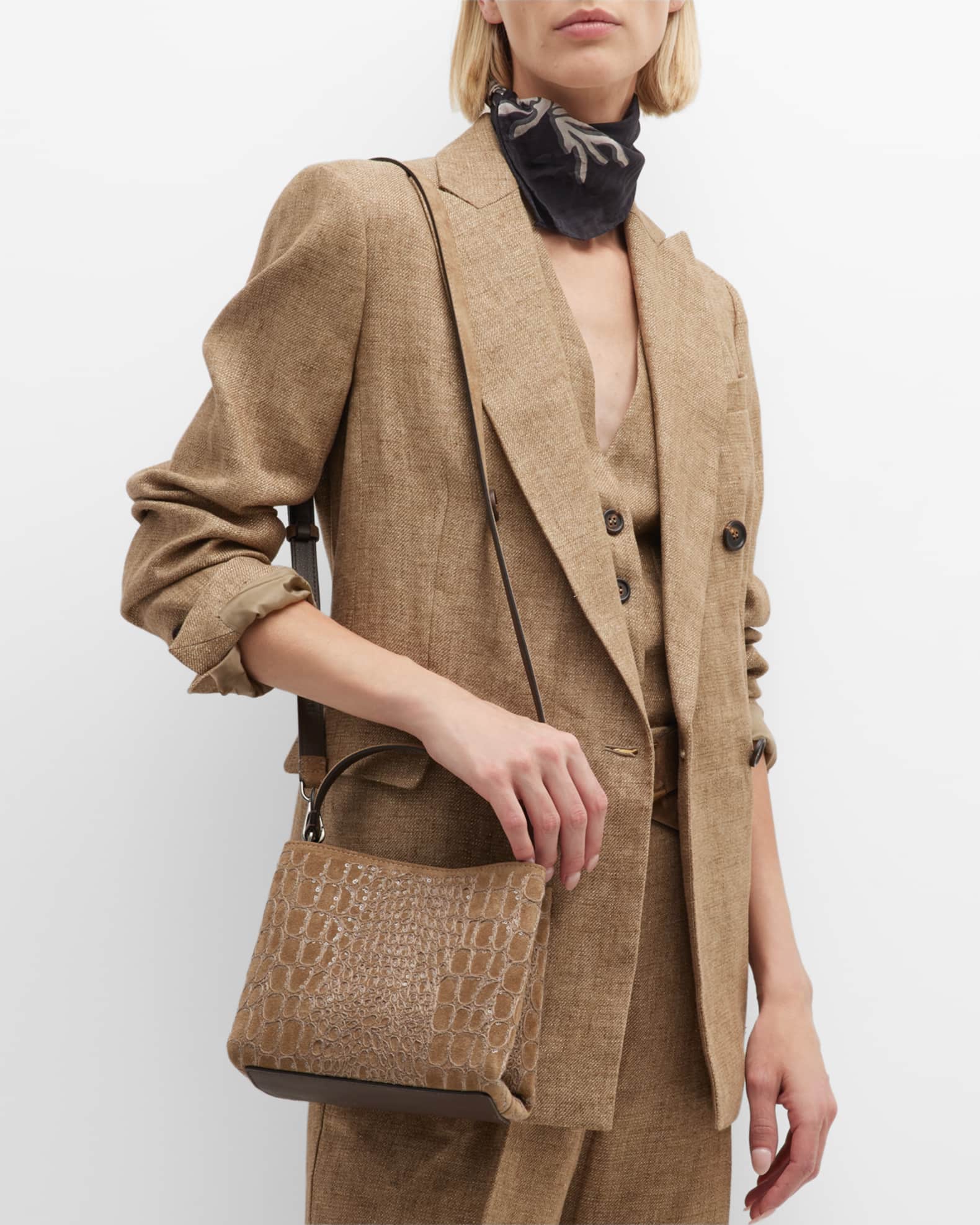 Brunello Cucinelli Mini Sequin Croc Suede TopHandle Bag Neiman Marcus