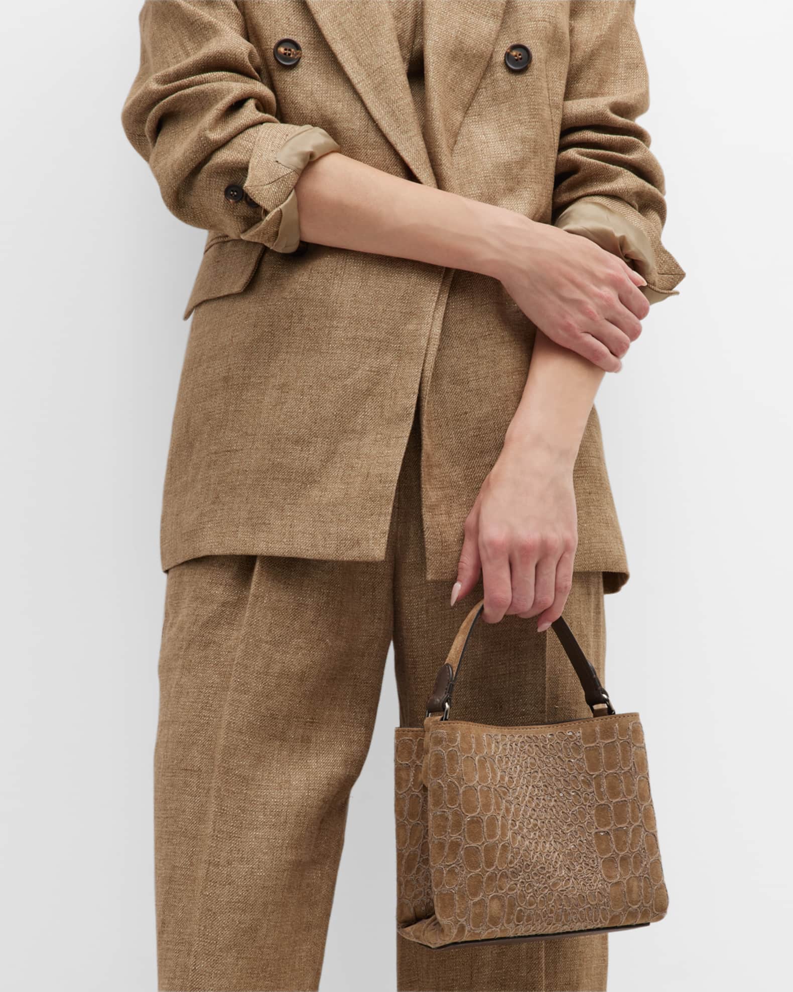 Brunello Cucinelli Mini Sequin Croc Suede TopHandle Bag Neiman Marcus