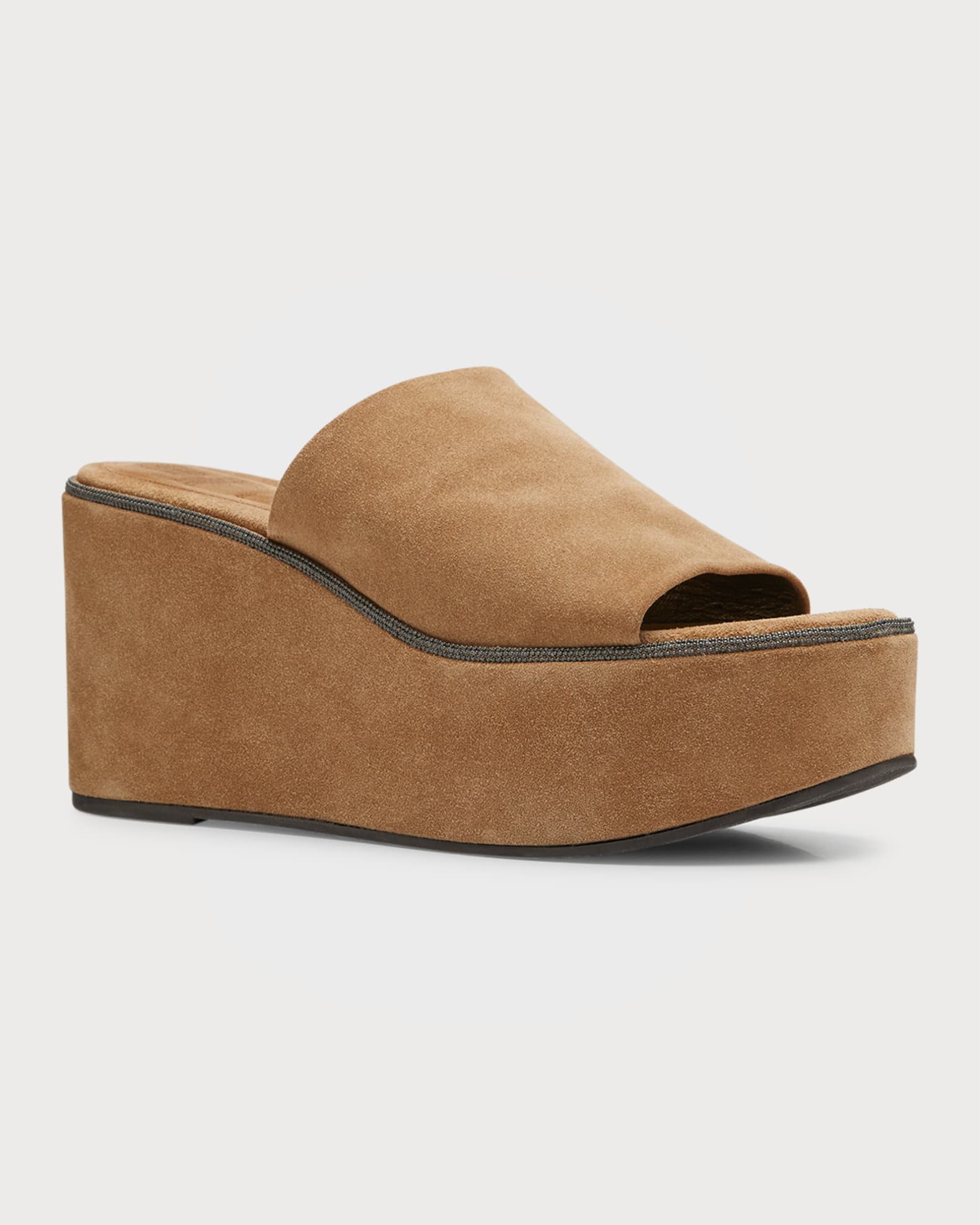 Brunello Cucinelli Women's Monili Suede Wedge Sandals