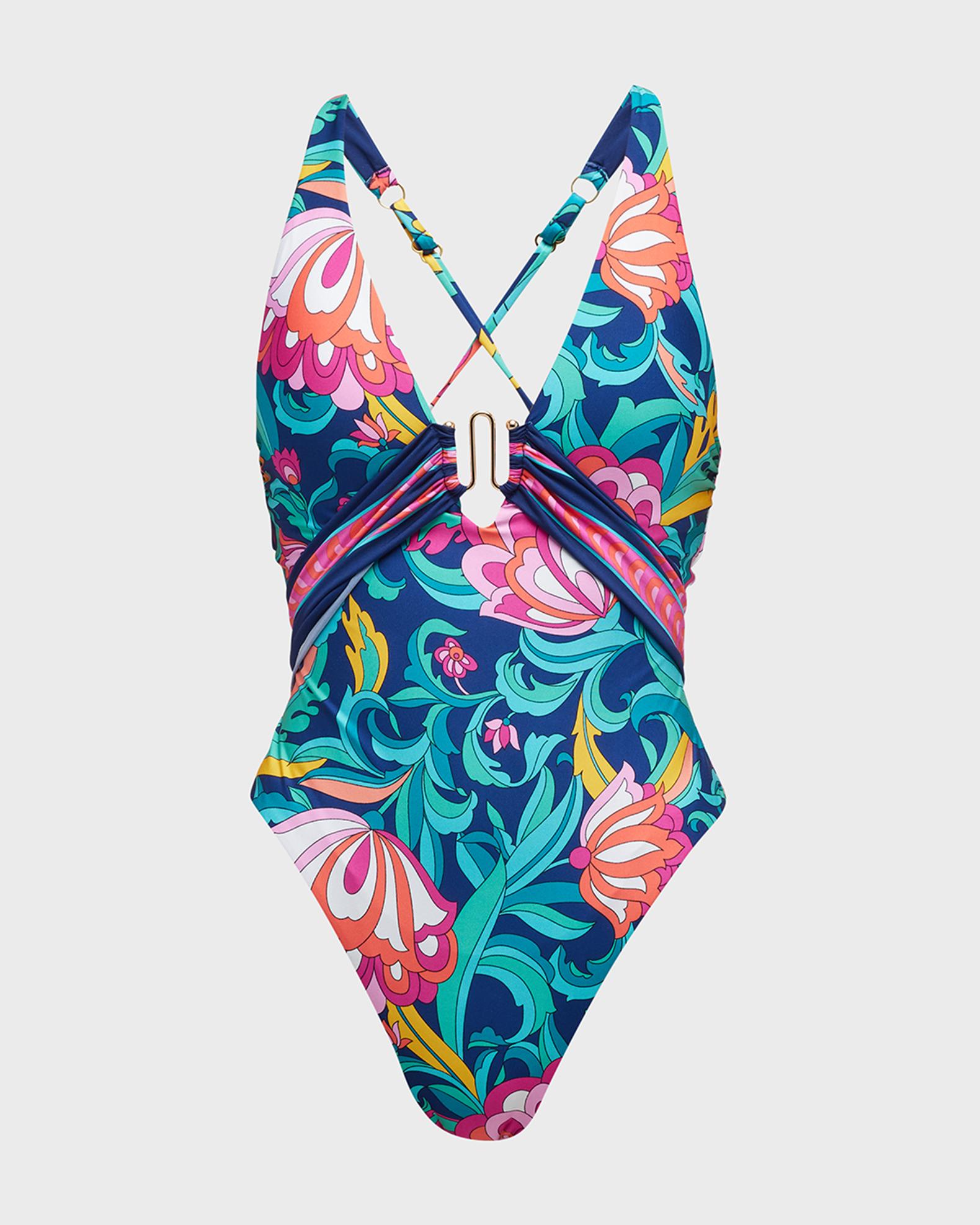 Trina Turk India Garden Asymmetric One-Piece Swimsuit | Neiman Marcus