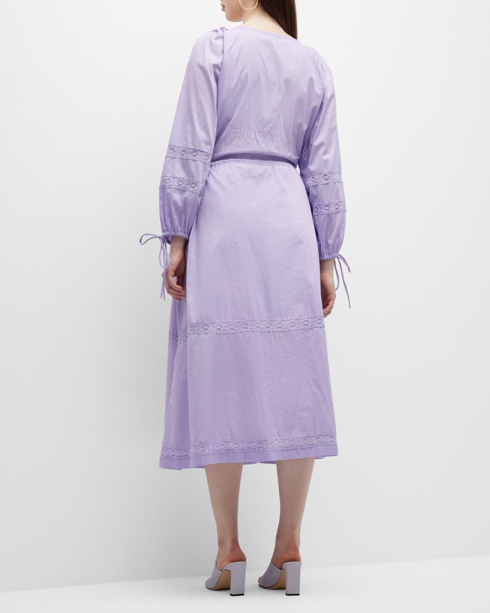 Harshman Plus Size Belle Lace-Trim A-Line Midi Dress | Neiman Marcus